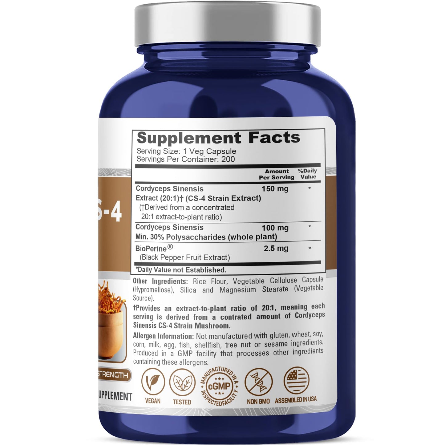 NusaPure Cordyceps CS-4 Capsules, 200 Count