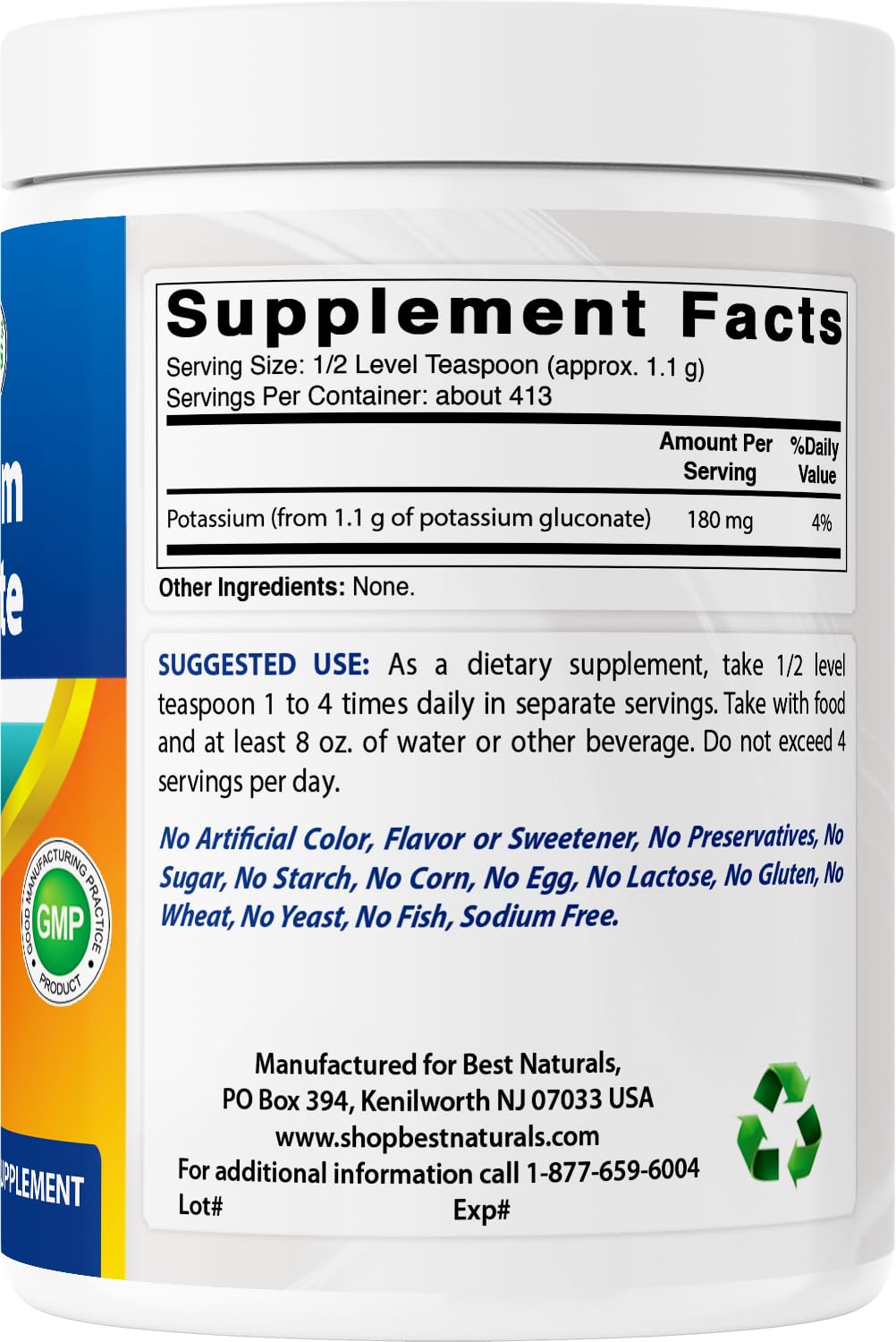 Best Naturals Potassium Gluconate Powder, 48