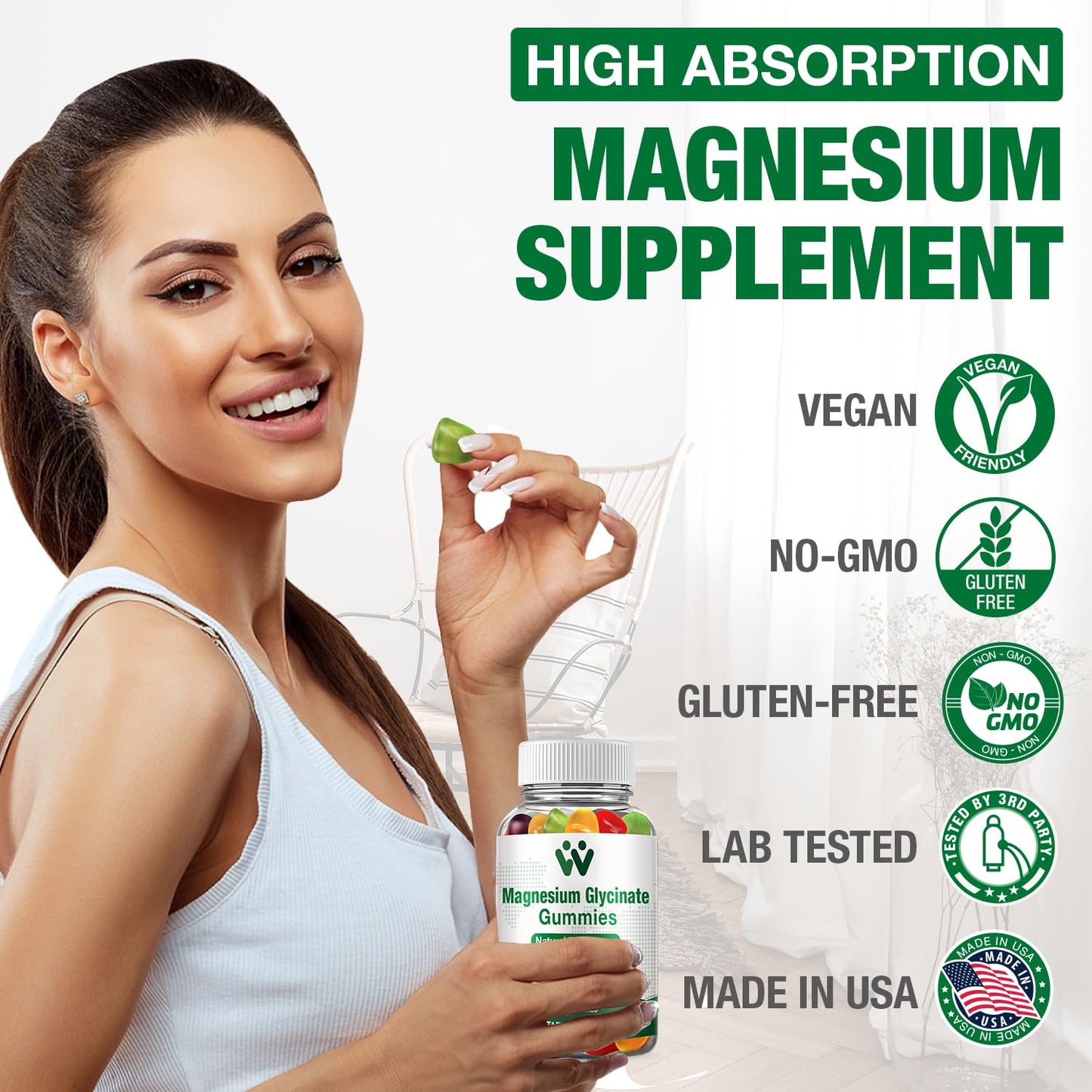 WACHRAY Magnesium Glycinate Gummies 400mg, 480-count