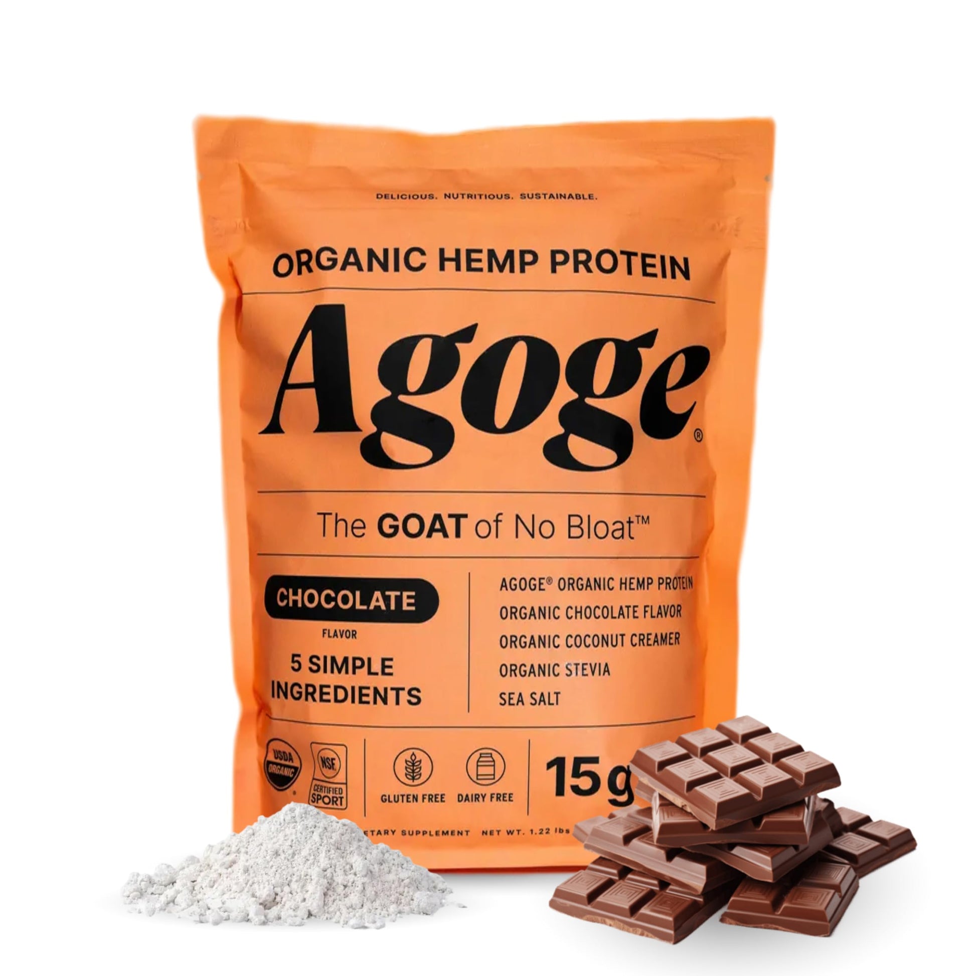 Agoge USDA Organic Hemp Protein Powder, Chocolate Flavor, 20 Servings