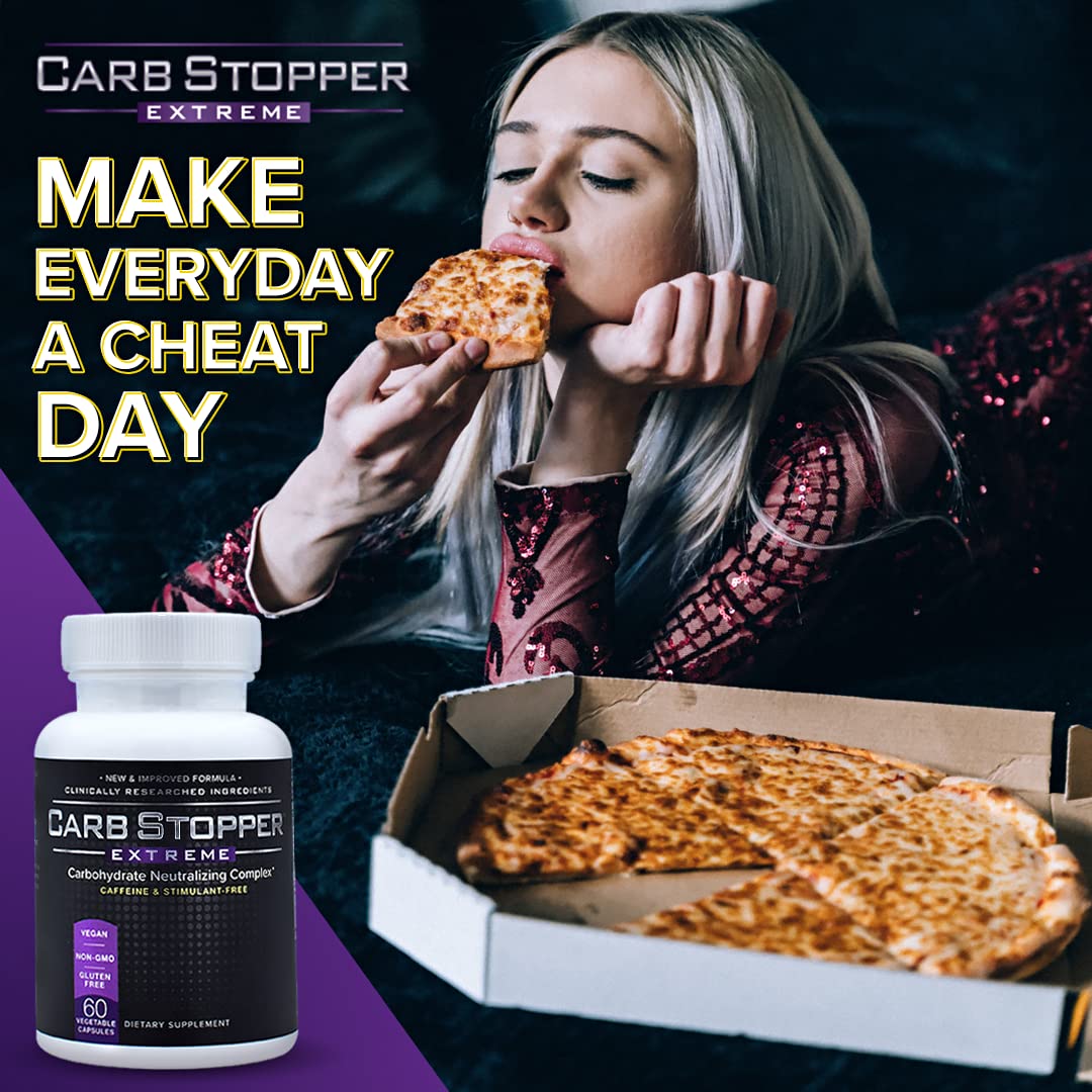 Carb Stopper Extreme Maximum Strength, Natural Carbohydrate and Starch Neutralizer | Keto Diet Cheat Supplement to Intercept Carbs with White Kidney Bean Extract 60 Capsules
