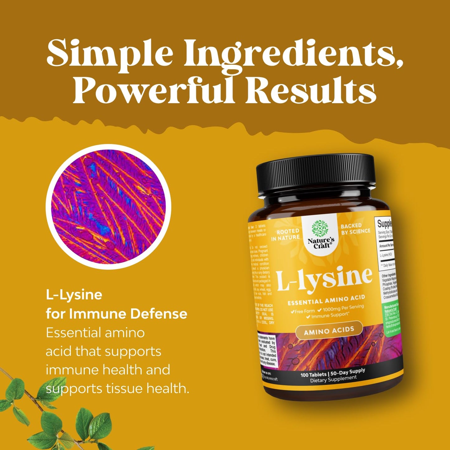 Natures Craft L-Lysine Free Form 1000mg per Serving Tablet 100 Count