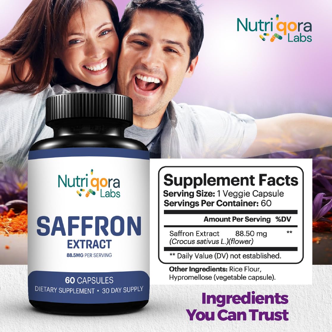 NUTRIQORA LABS Saffron Supplements Capsules 60 Count