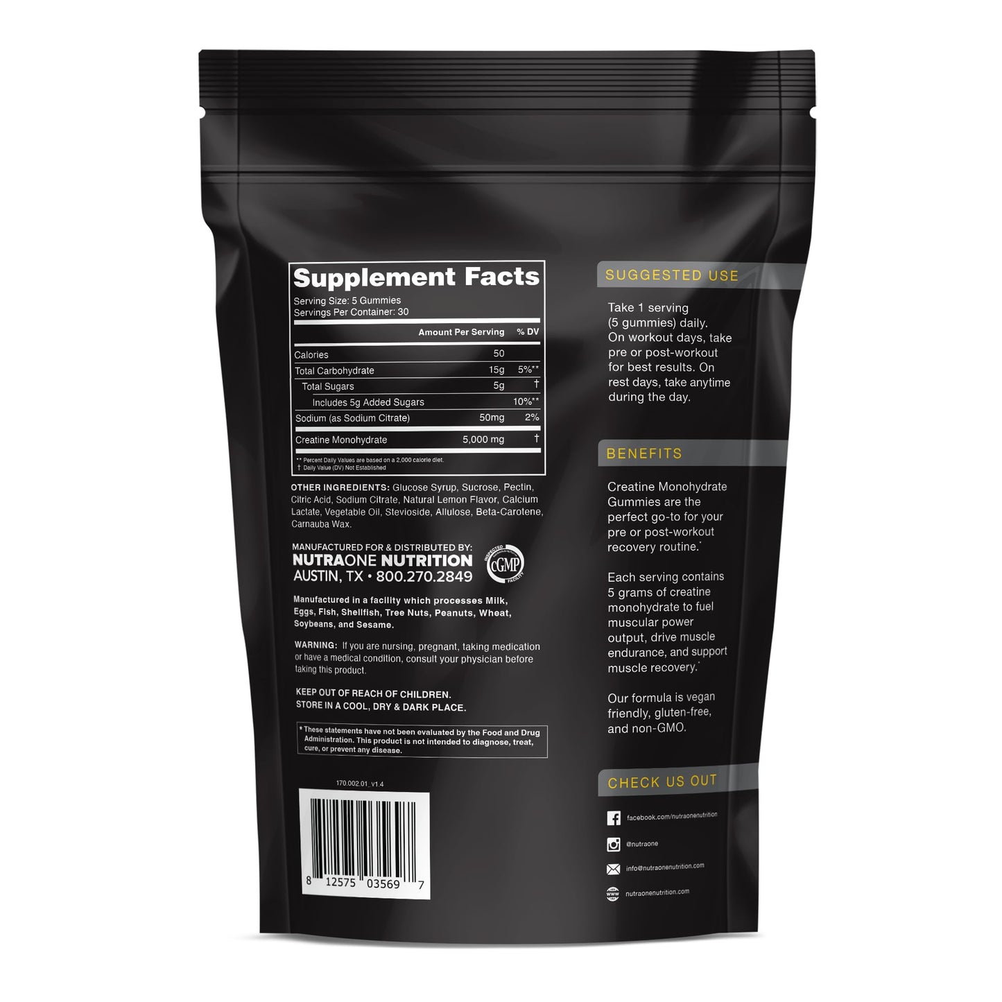 NutraOne Creatine Monohydrate Gummies, 150 Gummies