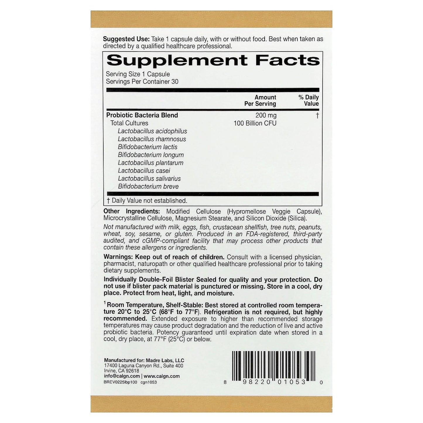 California Gold Nutrition LactoBif Probiotics Capsules, 30 Count