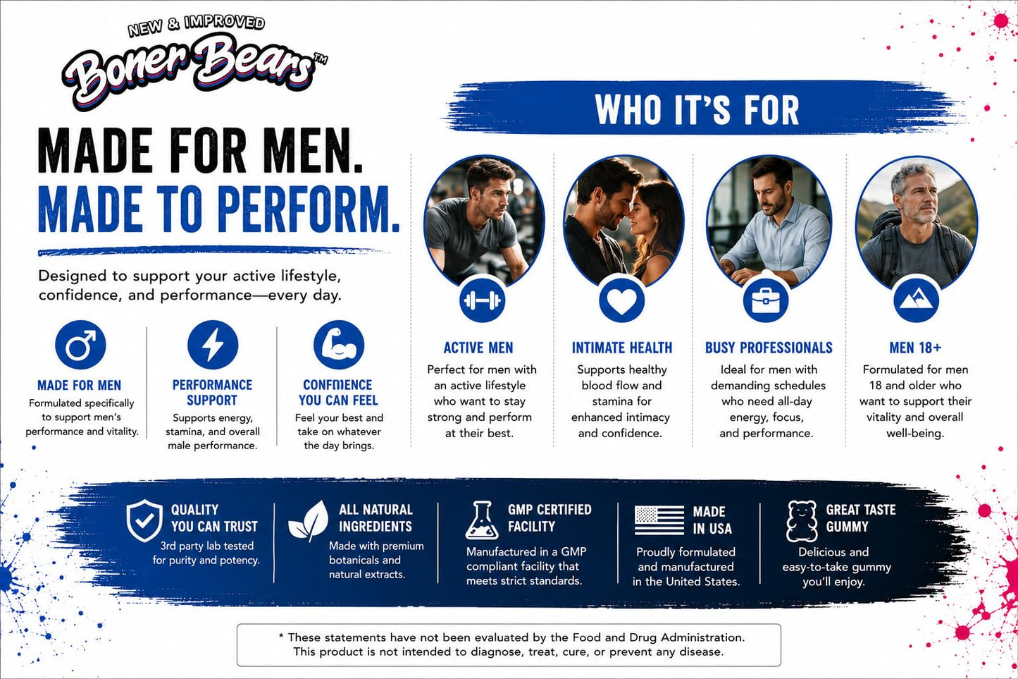 Boner Bears Men's Natural Performance Gummies 60 Gummies