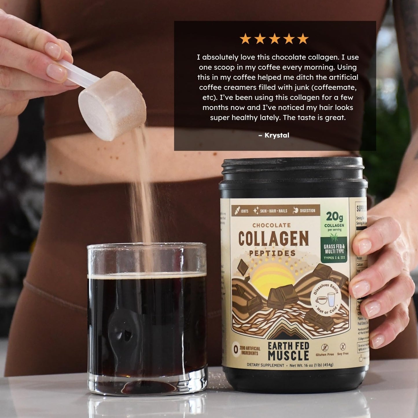 Earth Fed Muscle Chocolate Collagen Peptides Powder 16