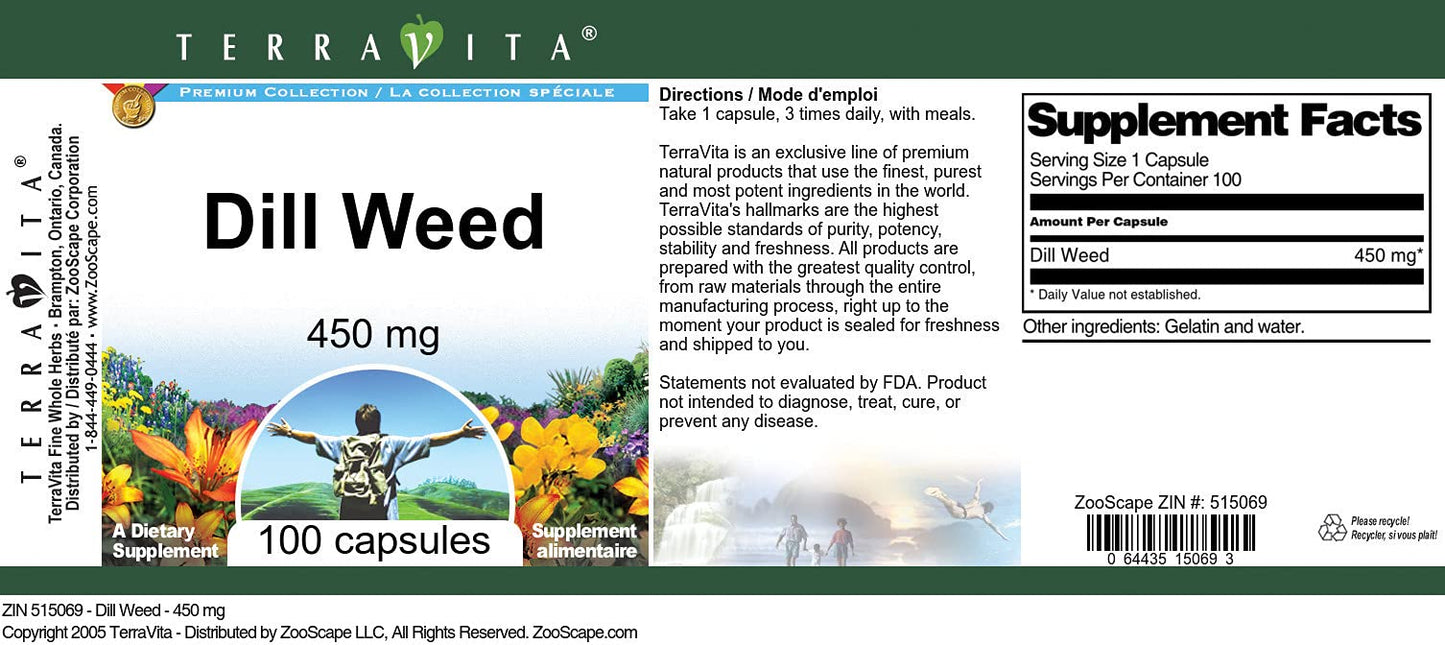 Terravita Dill Weed 450 mg Capsule, 100 Count