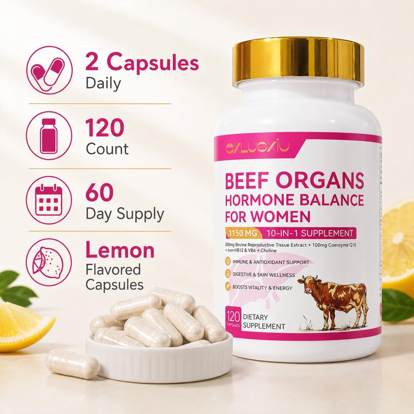 Cxlusxiu Beef Organ Capsules for Women Capsule 120 Count