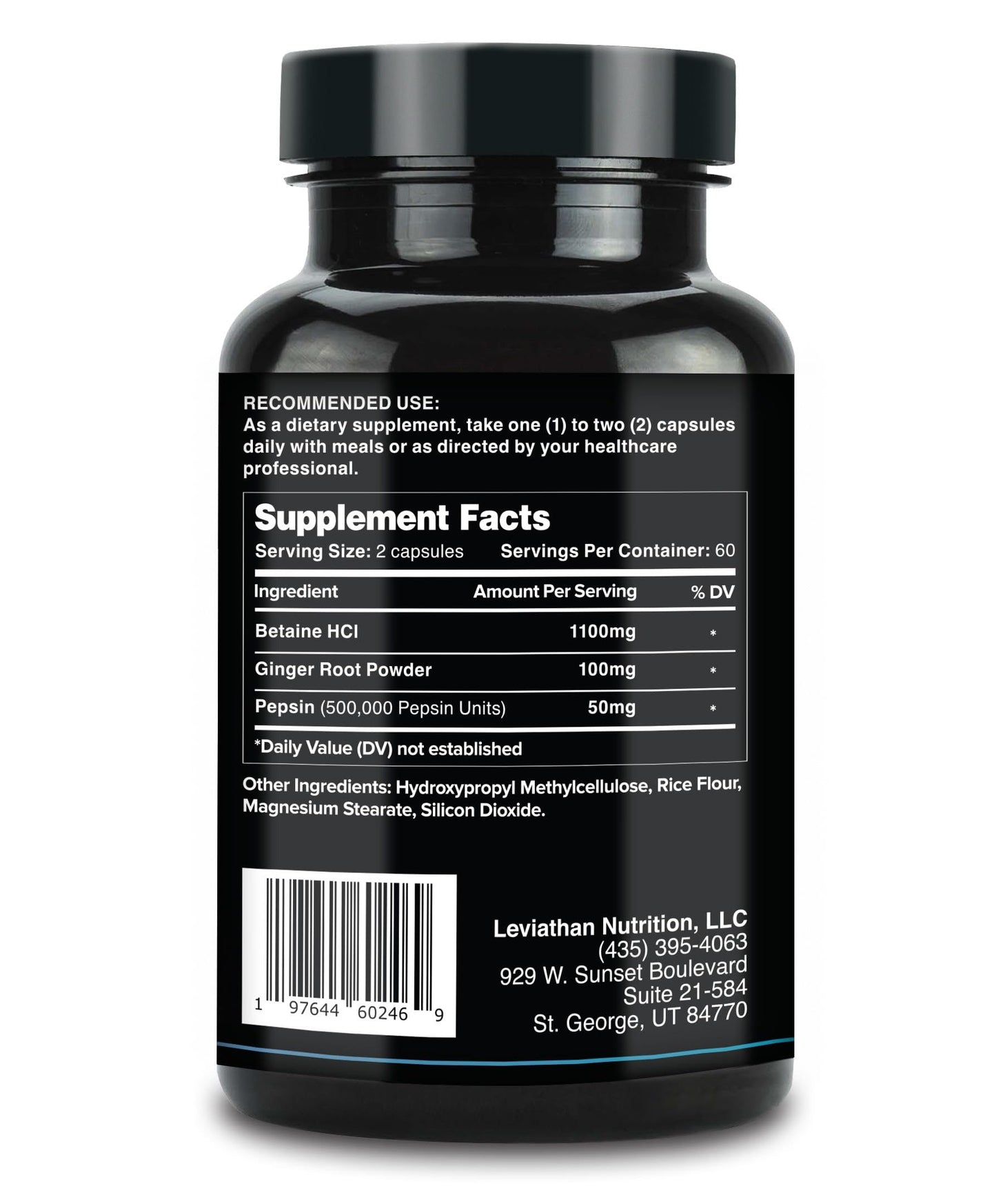 Leviathan Nutrition Betaine HCl with Pepsin & Ginger Capsules, 120 Count