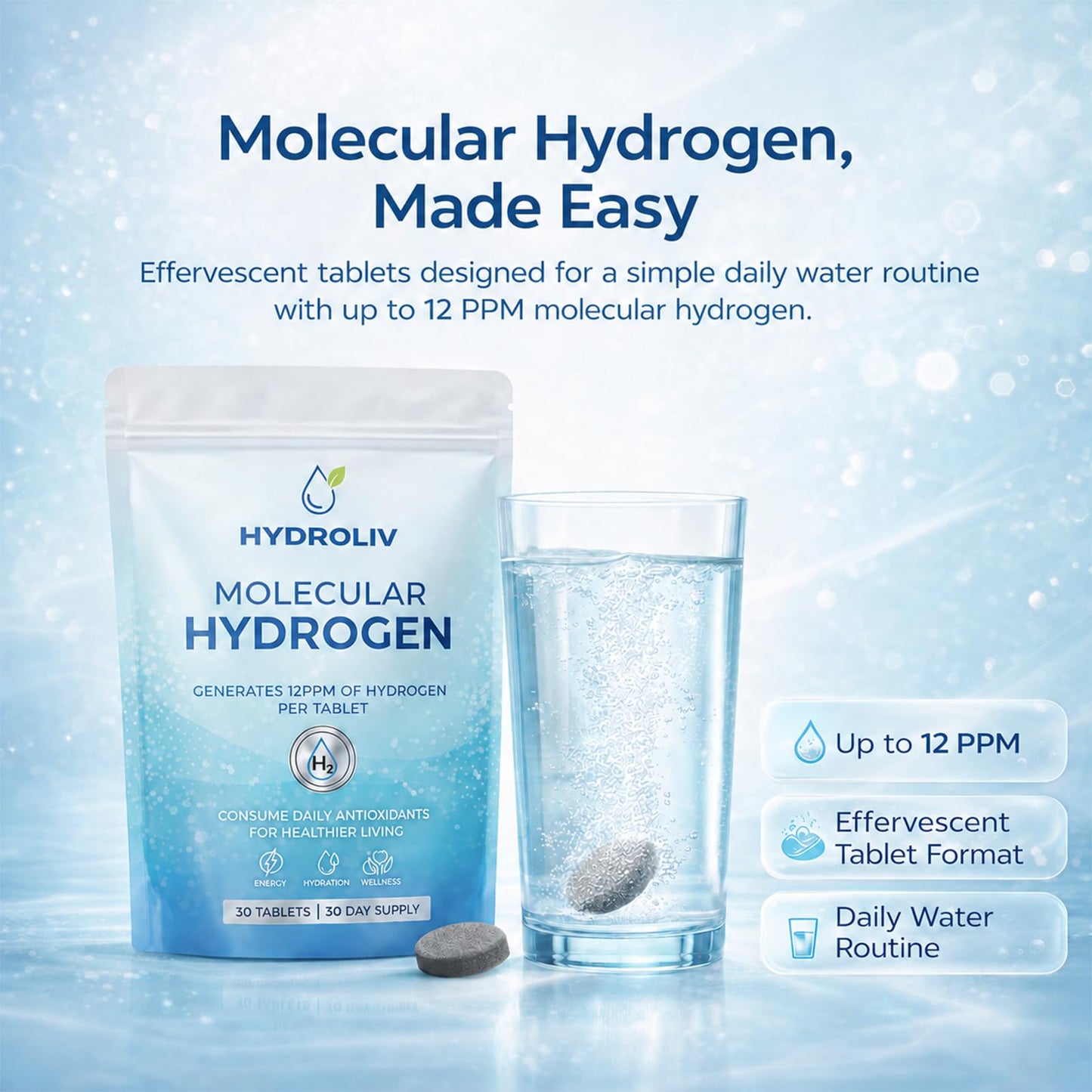 Hydroliv Hydrogen Water Tablets, 30 Tablets