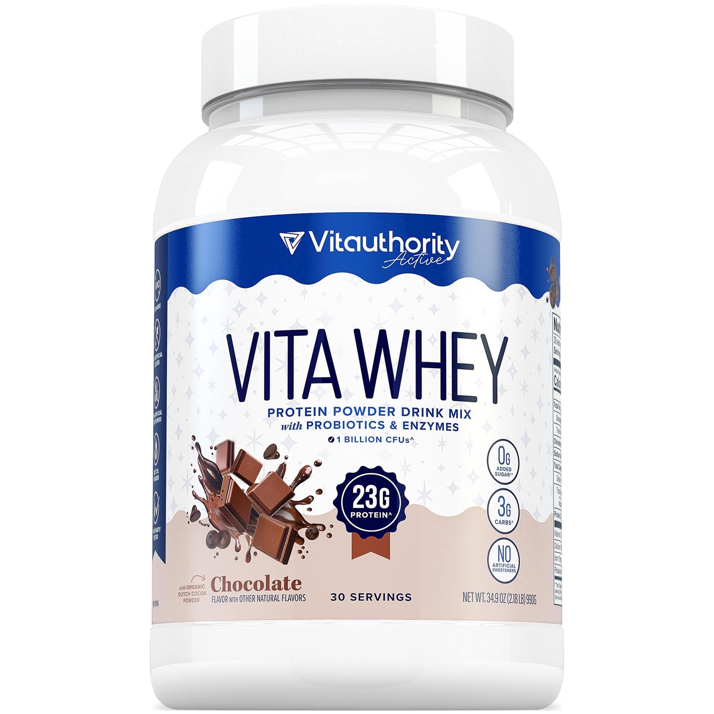 Vitauthority Whey Protein Powder for Women Whey Isolate Probiotics & Enzymes Supports Digestion, Nutrient Absorption & Energy Post-Workout & Daily Nutrition Chocolate Flavored 35.2 Servings