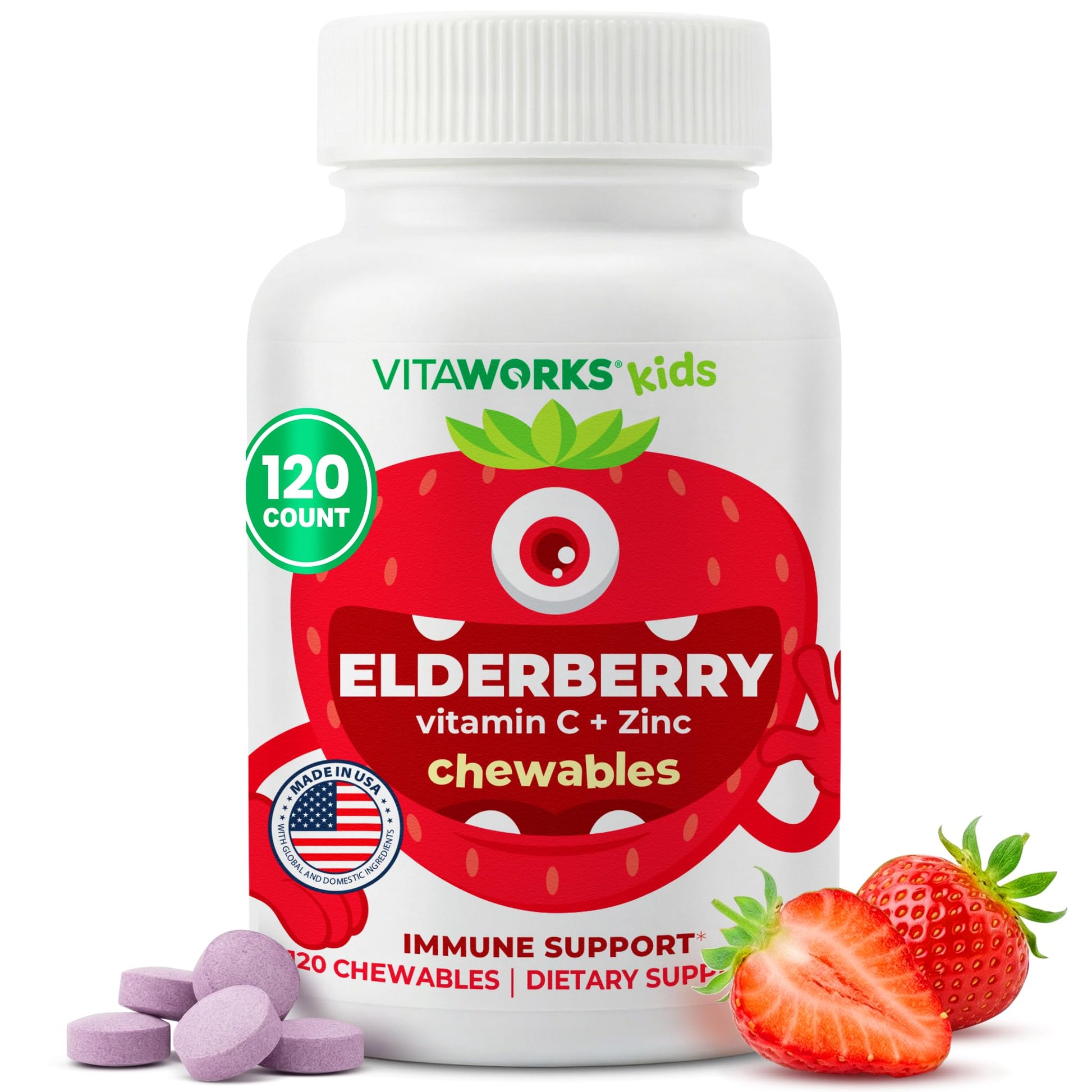 VitaWorks Kids Elderberry Vitamin C and Zinc Chewable 120