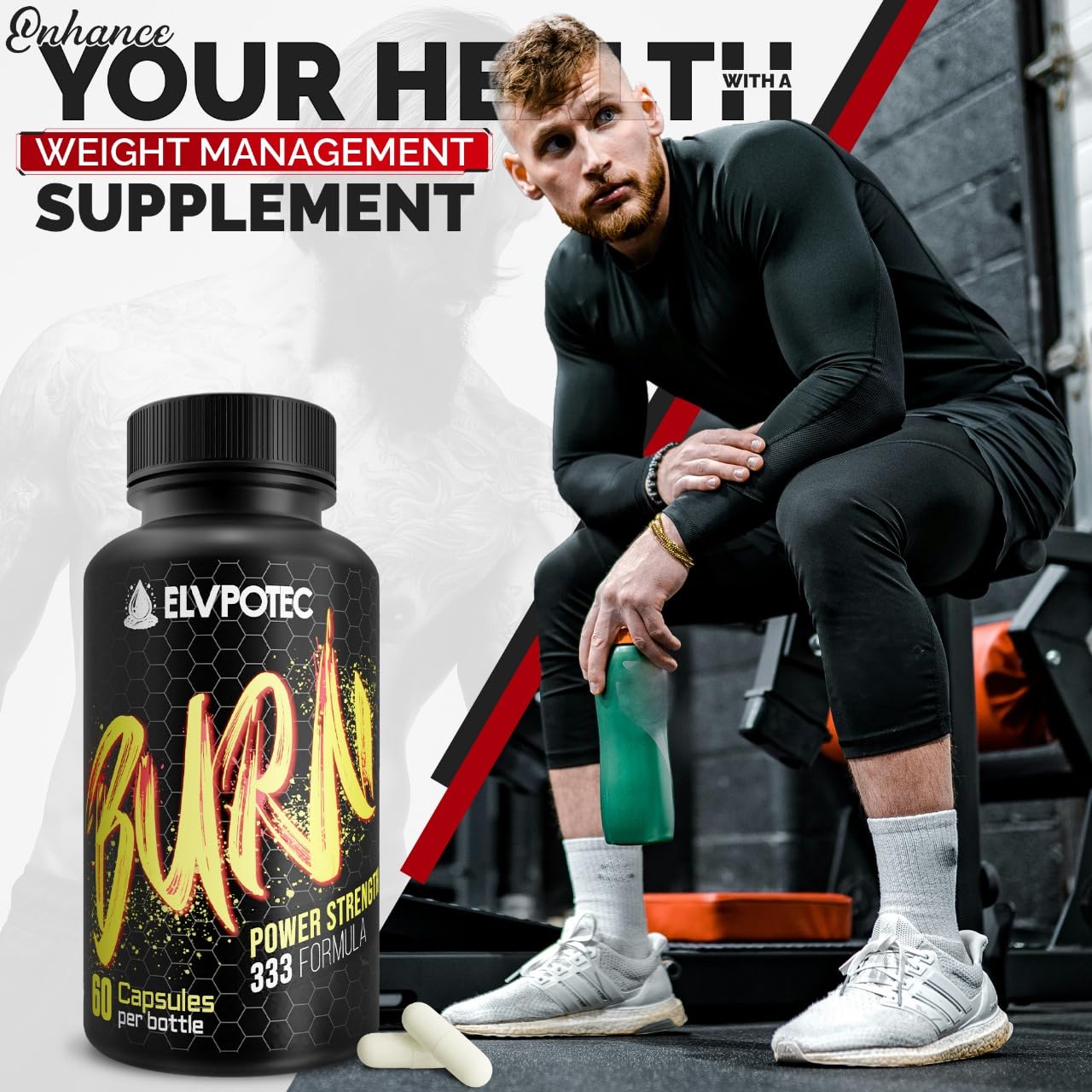 ELVPOTEC Power Strength 333 Daily Wellness Supplement – Immune & Digestive Health Support with Vitamin B12, Fiber & Herbal Blend – Energy, Stress & Metabolism Support for Men & Women – 60 Capsules