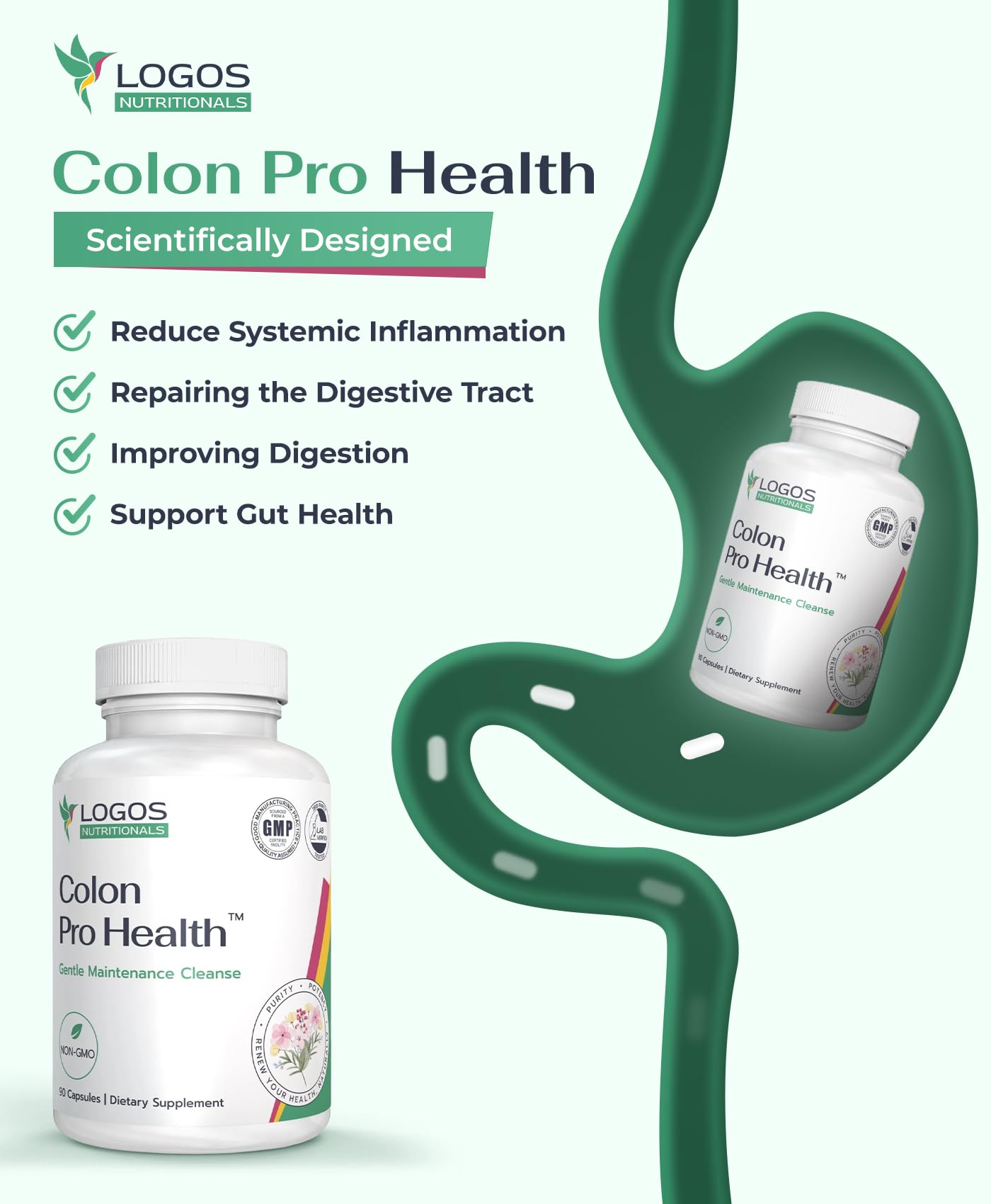Logos Nutritionals Colon Pro Health Fiber Cleanse Supplement 90 Capsules