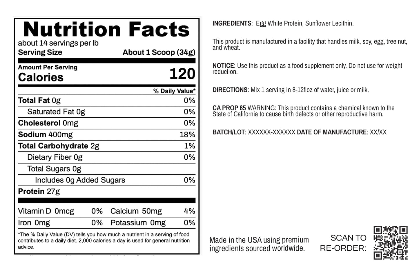 True Nutrition Egg White Protein Powder, Unflavored, 2 lb, 32 Servings