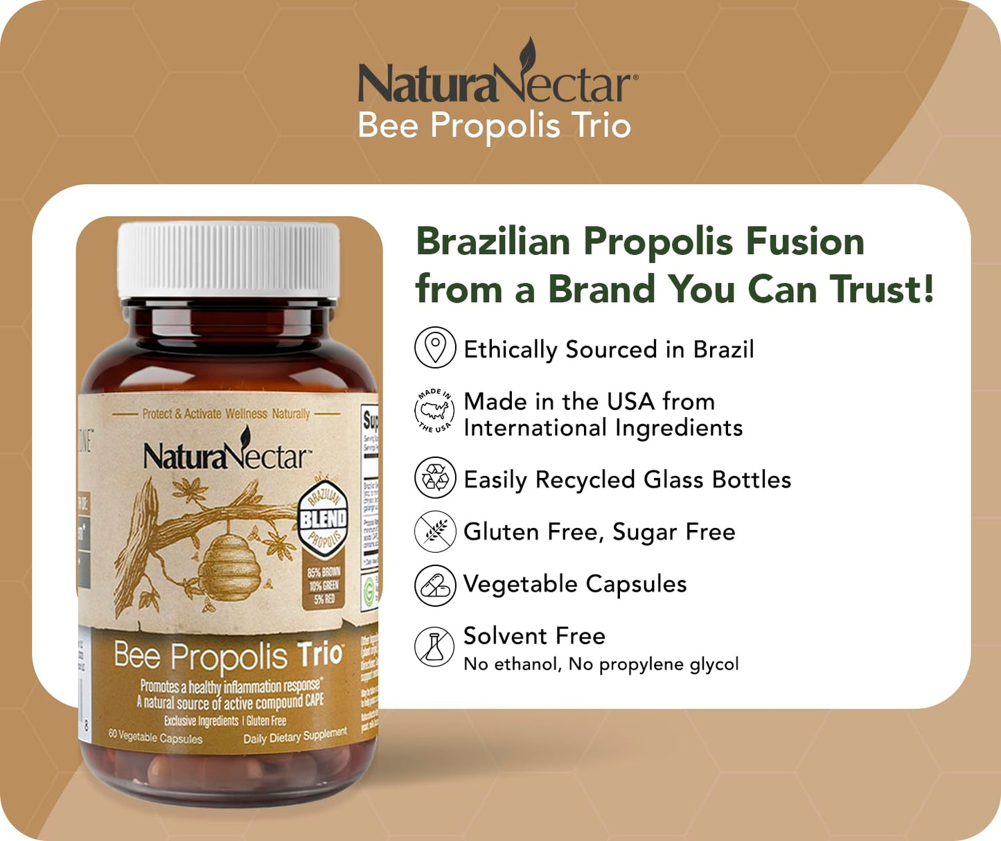 NaturaNectar Bee Propolis Trio Capsules 60 Capsules
