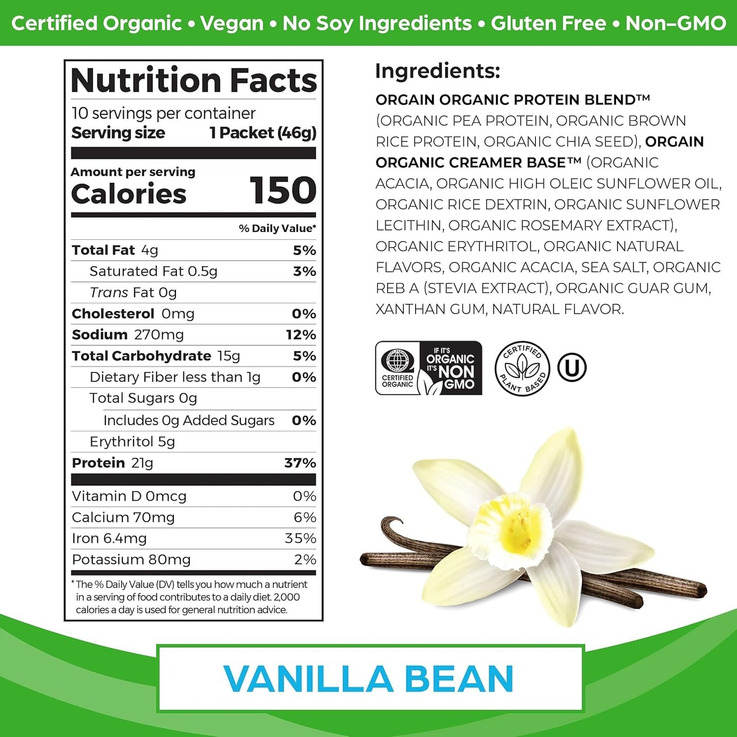 Orgain Organic Vegan Protein Powder Travel Packs Vanilla Bean and Chocolate Fudge, 20 Packets