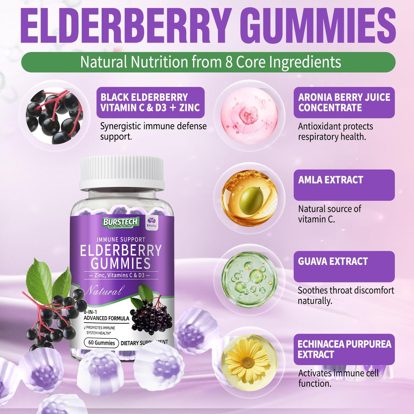 XIHOLIY Elderberry Gummies 60 Count
