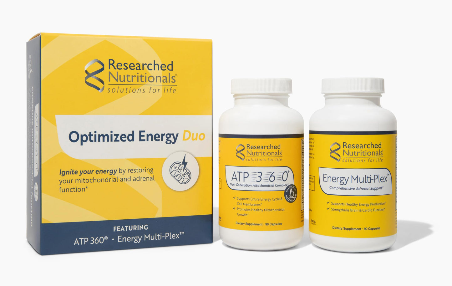 Researched Nutritionals Mens & Womens Vitamins - Optimized Energy Duo - Adrenal Support & Mitochondrial Supplements to Promote Optimal Cellular Energy - ATP 360 & Multi-Plex Capsules 180