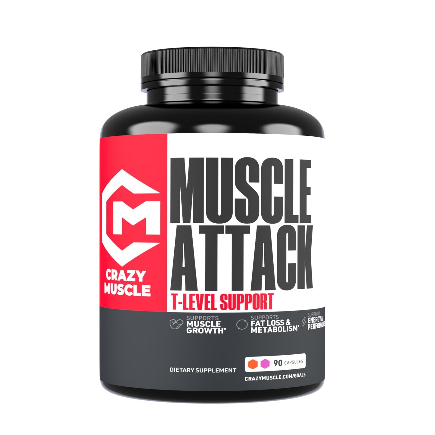 Crazy Muscle Testosterone Booster for Men with DHEA, 100mg, Muscle Attack, 90 Capsules