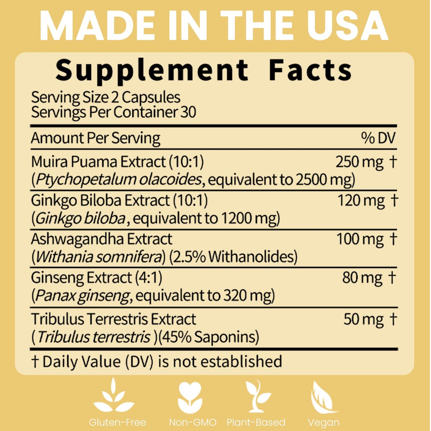 Potency Wood Ginseng Ashwagandha Ginkgo Tribulus, 60 Capsules