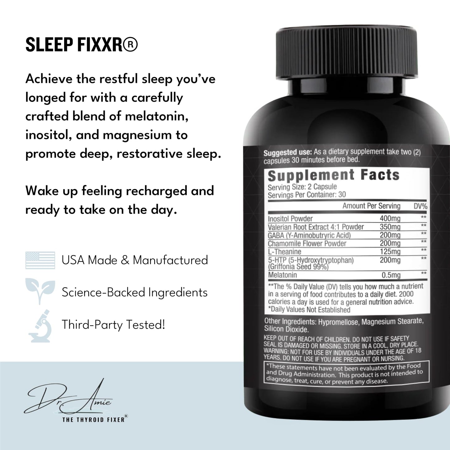 Fixxr Sleep Support by Dr. Amie with Melatonin, Inositol, and Magnesium, 60 Capsules