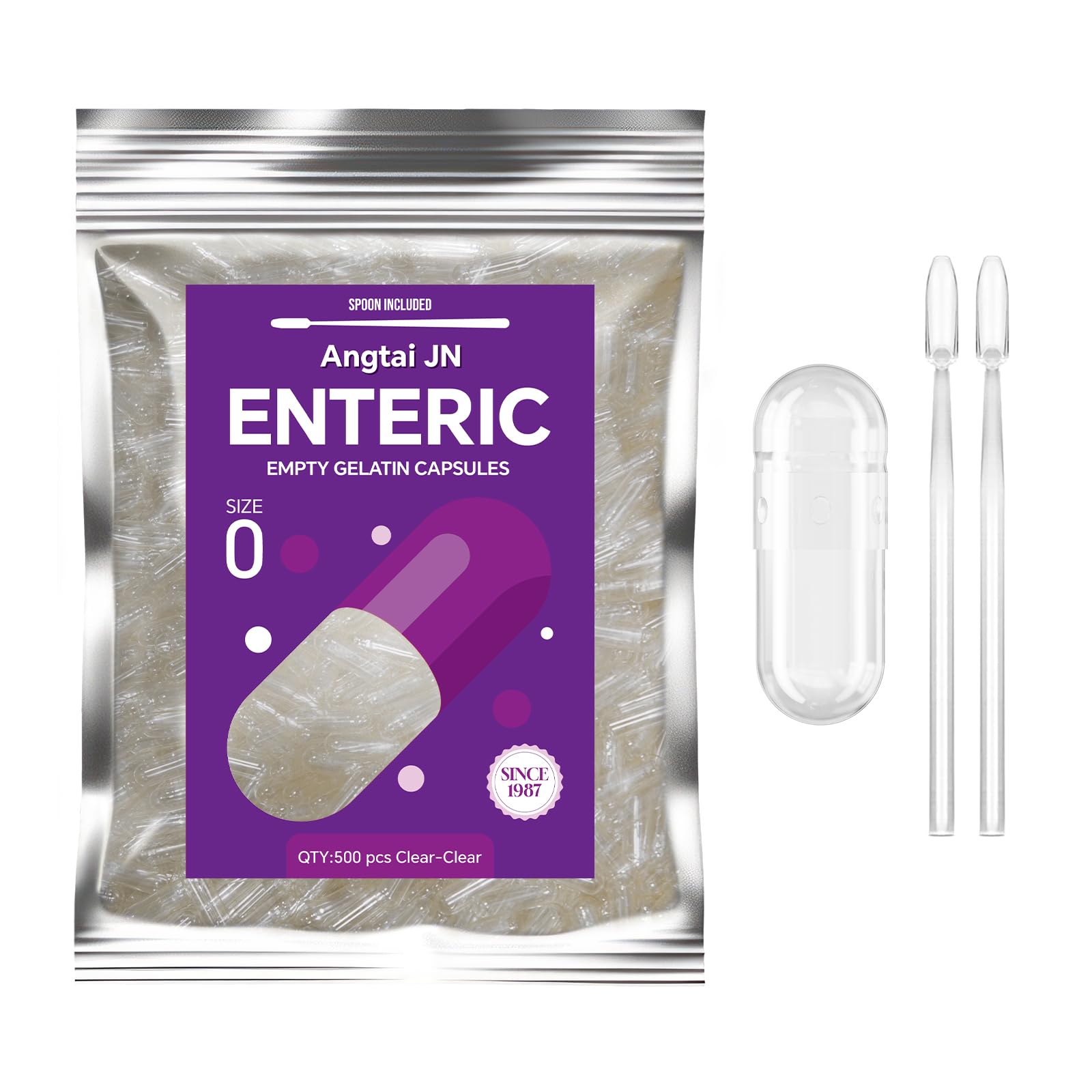 Angtai JN Size 0 Empty Enteric Coated Gelatin Capsules, 500 Count