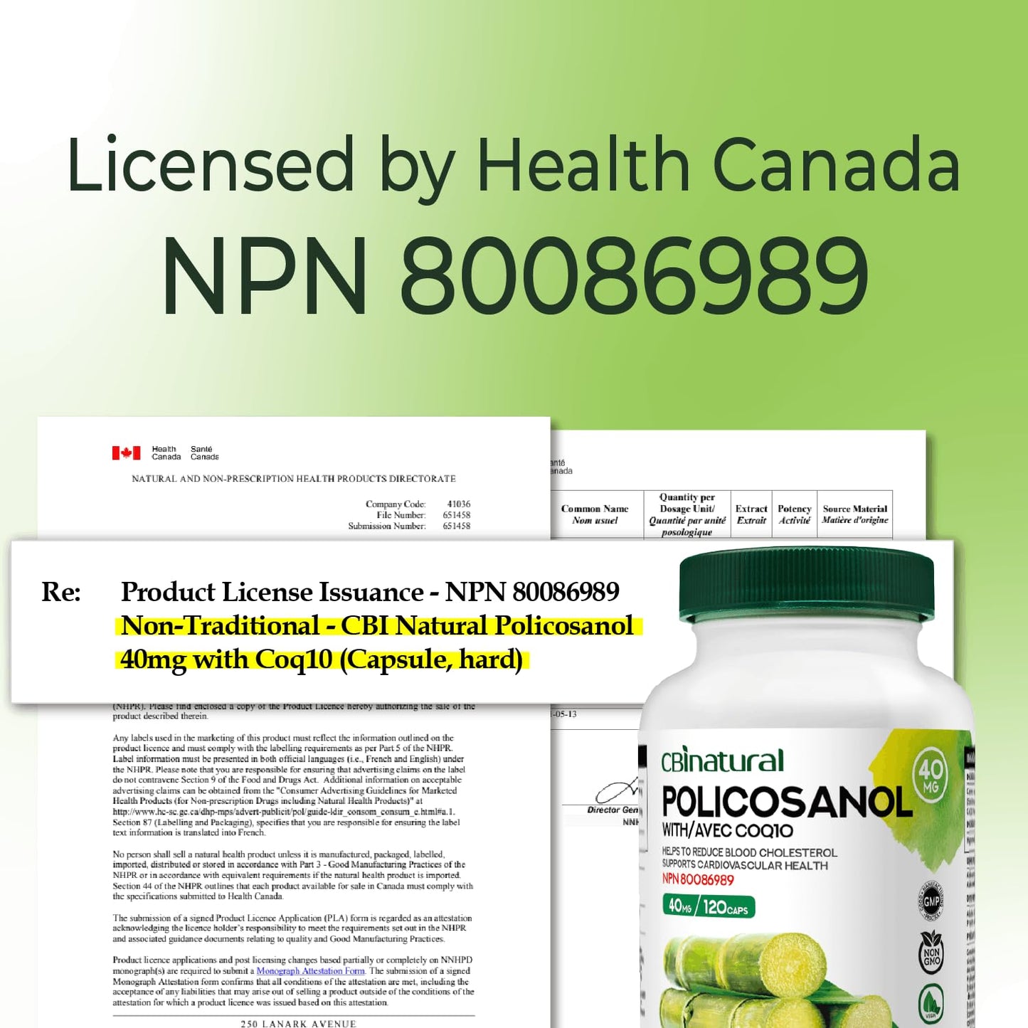 CBI Natural Policosanol 40mg with CoQ10 30mg Capsules, 120 Count