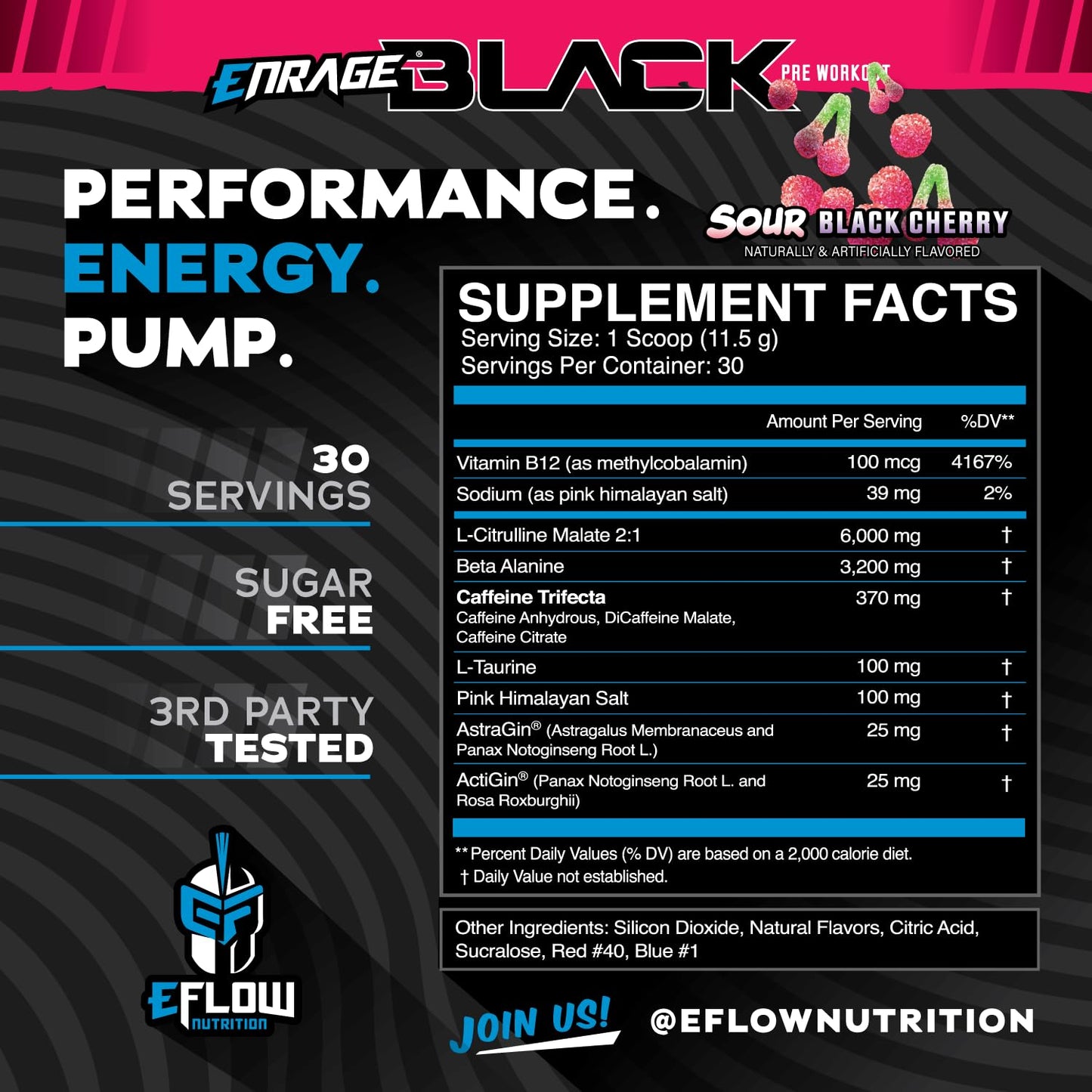 eFlow Nutrition Enrage Black High Stimulant Pre Workout Powder, 12.2 Ounce