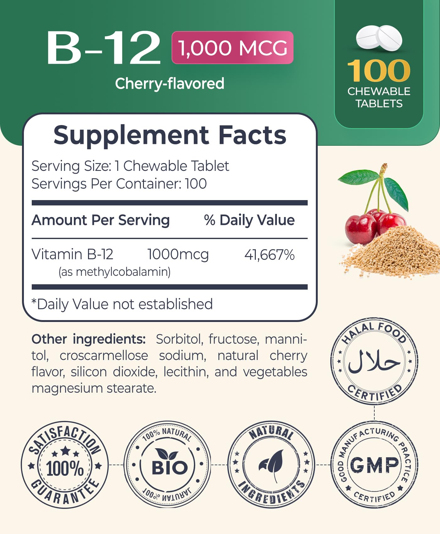 logos nutritionals Vitamin B-12 1000 mcg Methylcobalamin Supplement Tablet, 100 Tablets