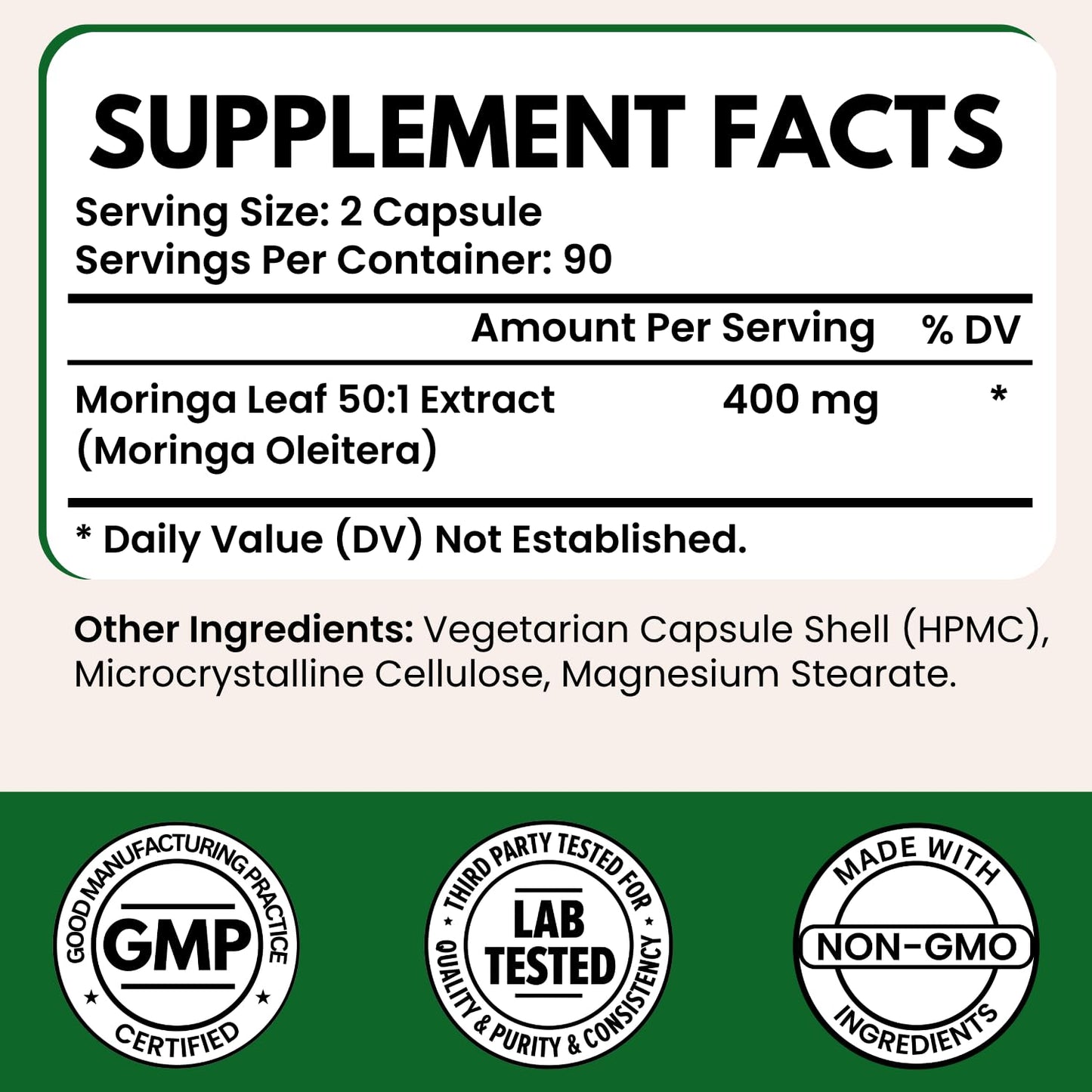 VITBOOST Moringa 50:1 Extract 400 mg Capsules, 180 Count