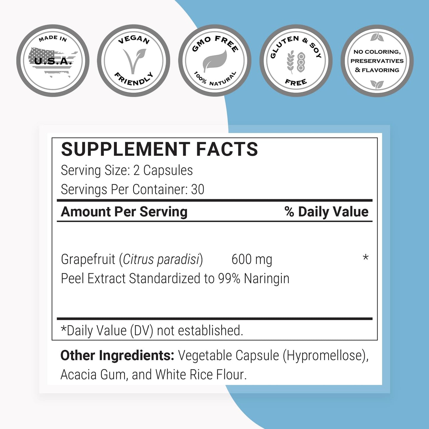 Supersmart Grapefruit Extract 600mg per Day (99% Naringin) High Potency GSE Supplement Capsules, 60 Count