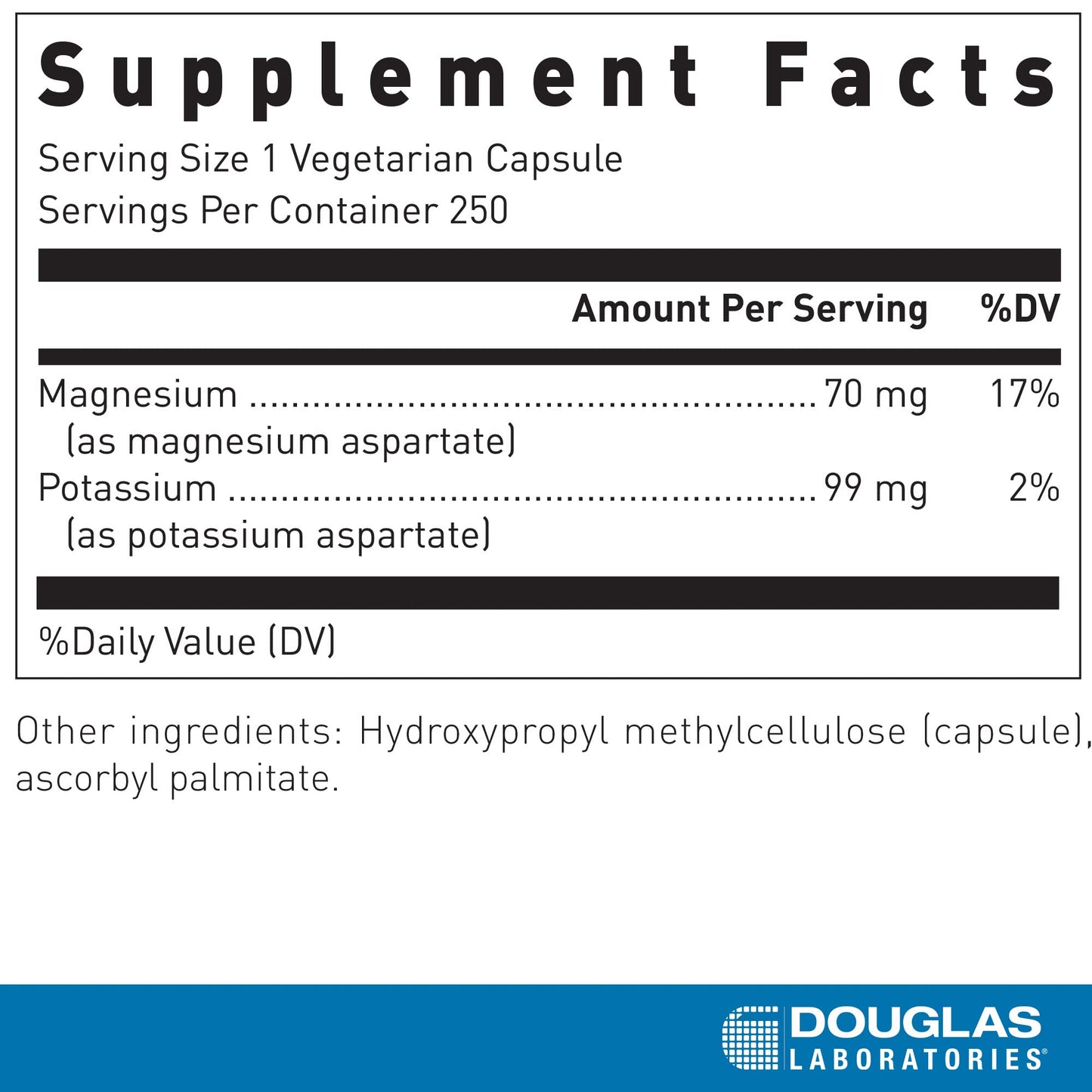 Douglas Laboratories Magnesium/Potassium Aspartate Capsules 250 Count