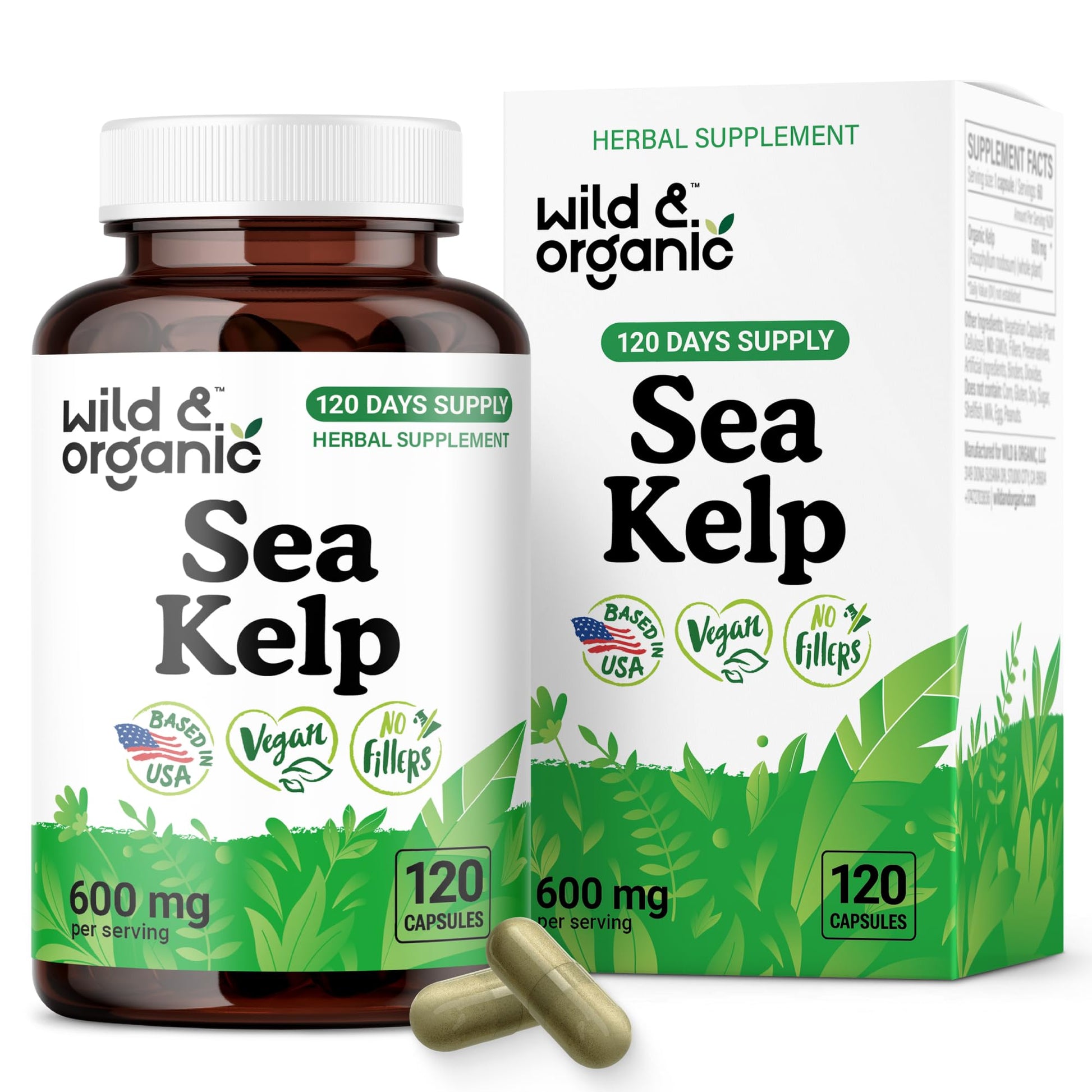 Wild & Organic Sea Kelp Capsules 600 mg, 120 Count
