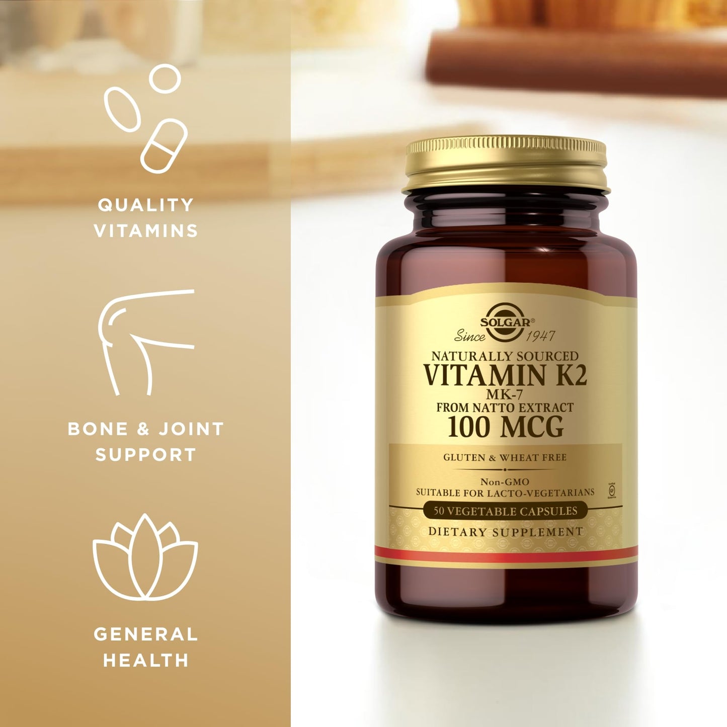 Solgar Naturally Sourced Vitamin K2 (MK-7) 100 mcg Capsules, 200 Servings