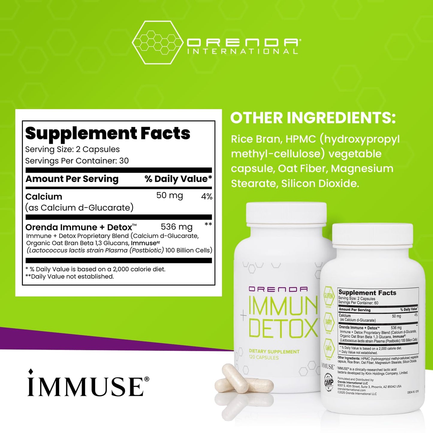 Orenda International Immune + Detox Postbiotic Formula 120 Capsules