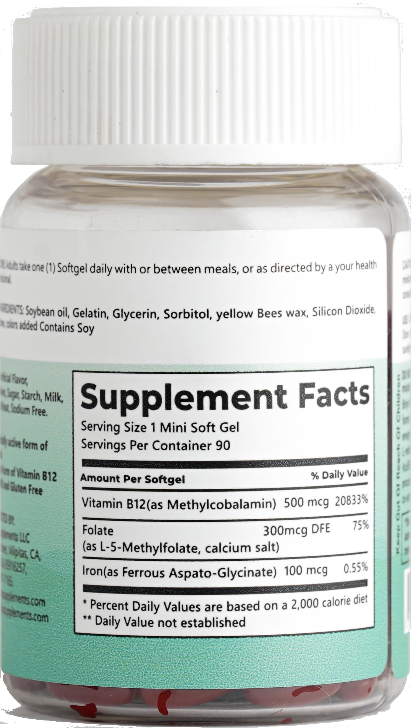 Briyo Vitamin B12 500 mcg (methylcobalamin) with Folate (methylfolate) Softgels, 90 Count