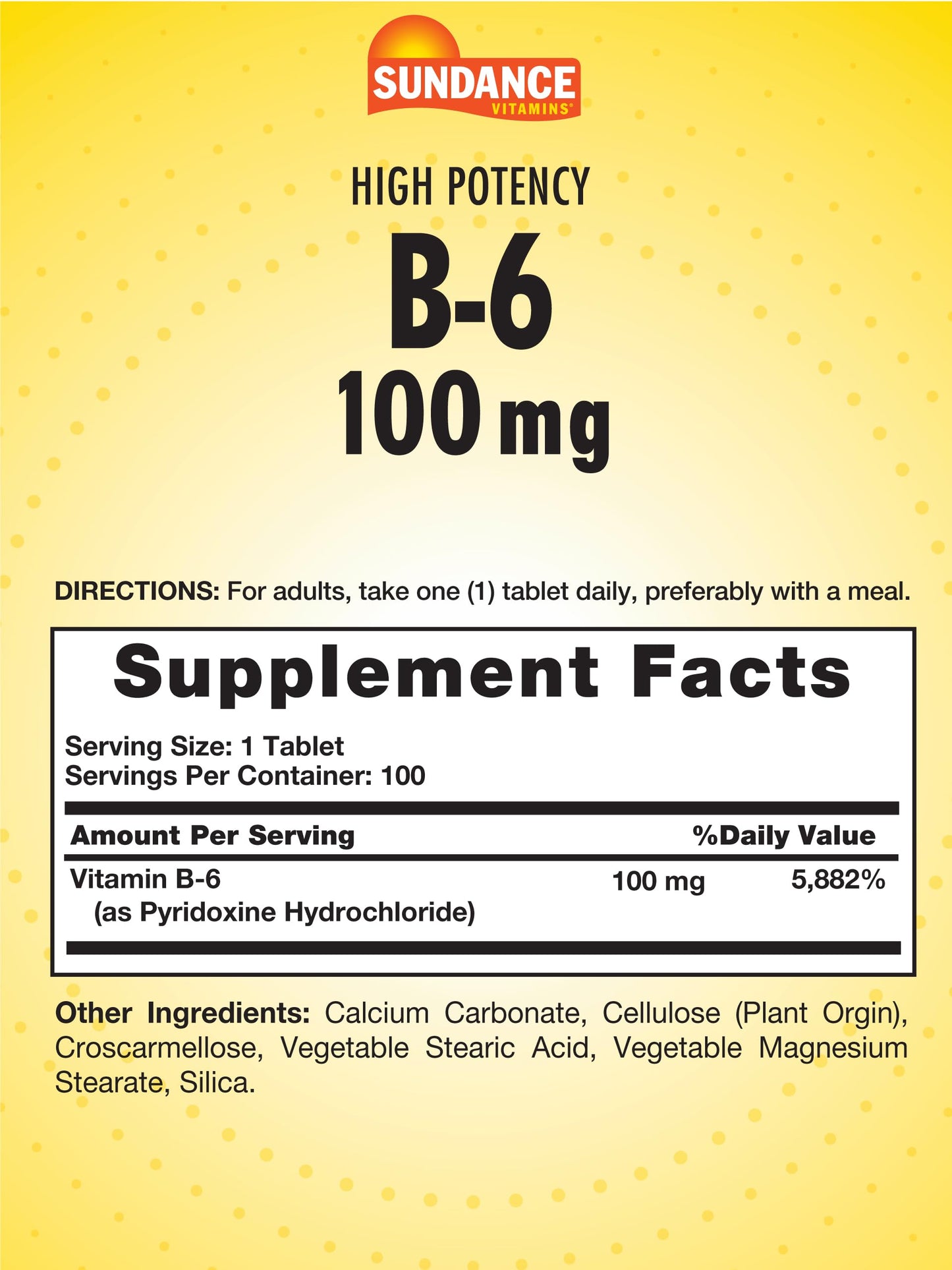 Sundance Vitamin B-6 100mg Tablet, 100 Count