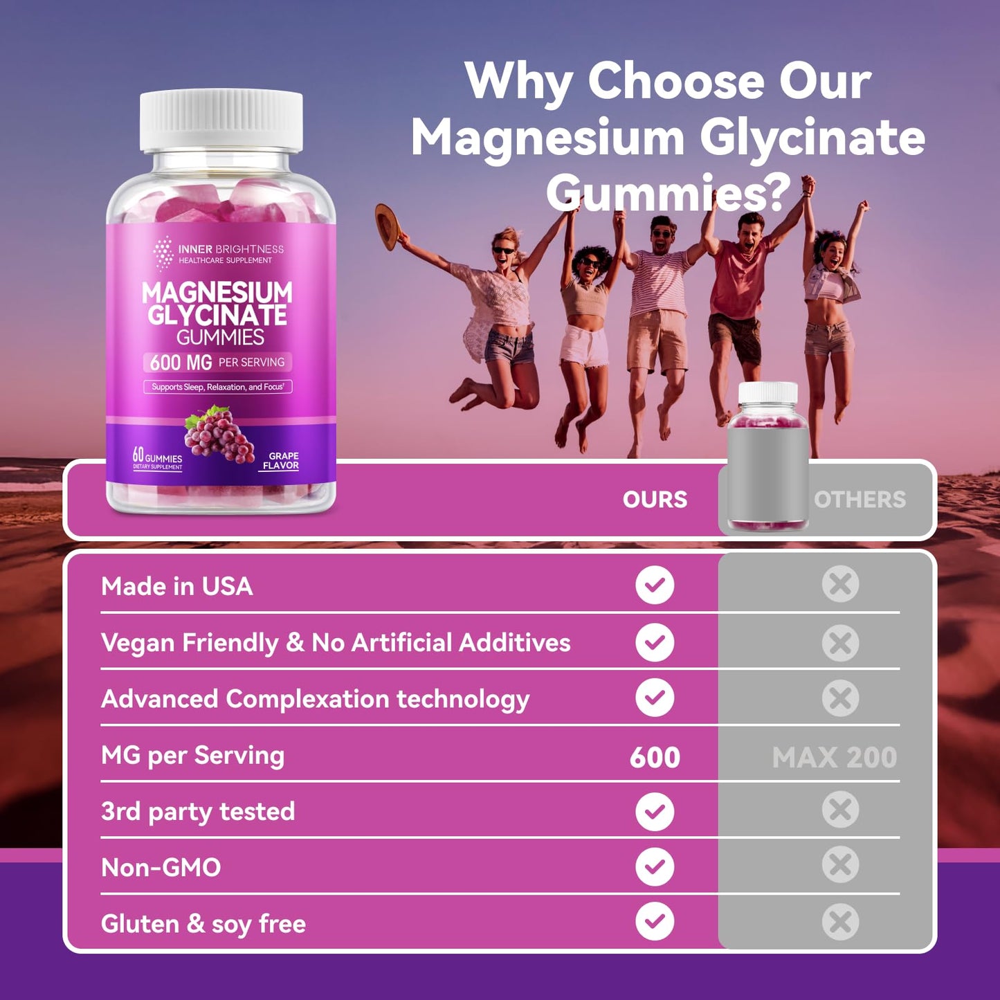 Inner Brightness Magnesium Glycinate Gummies 600mg Gummy 60 Count