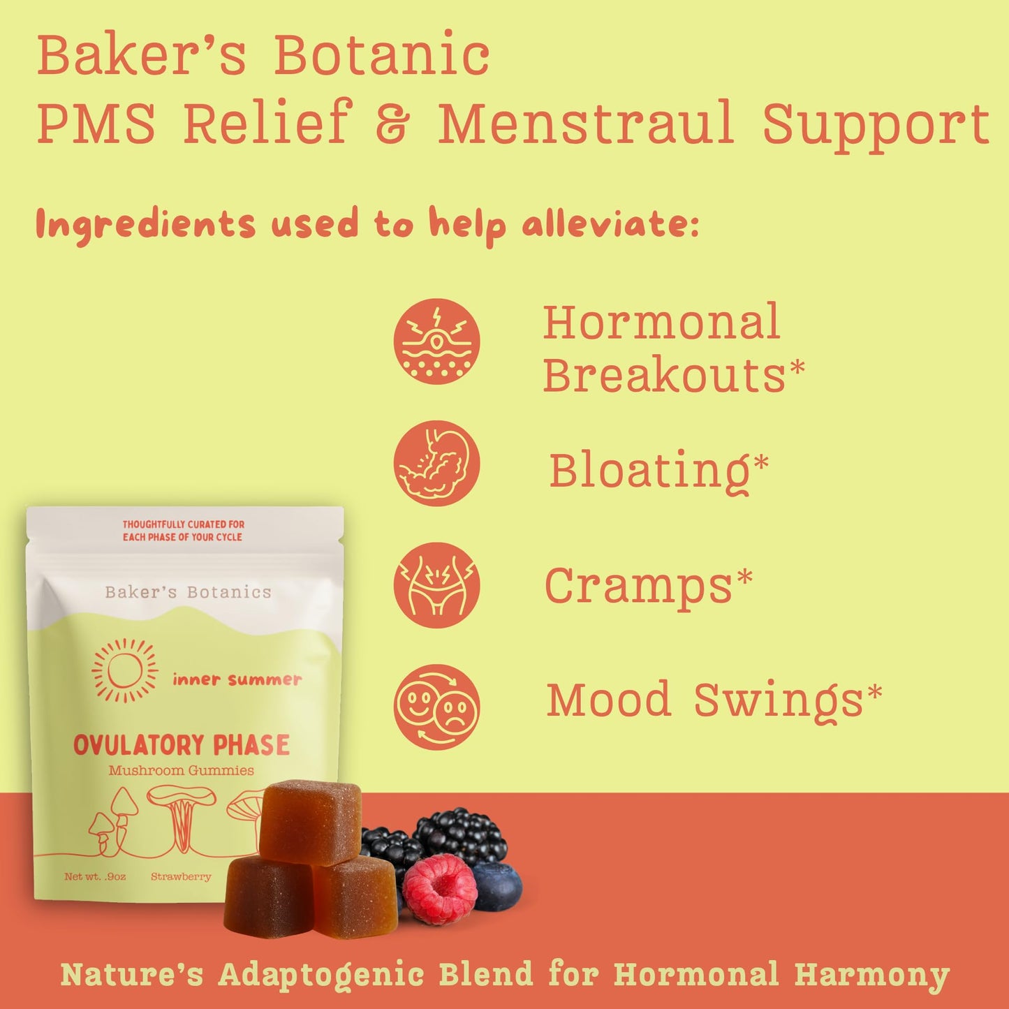 Baker's Botanics Ovulatory Mushroom Gummies, 3 Pack