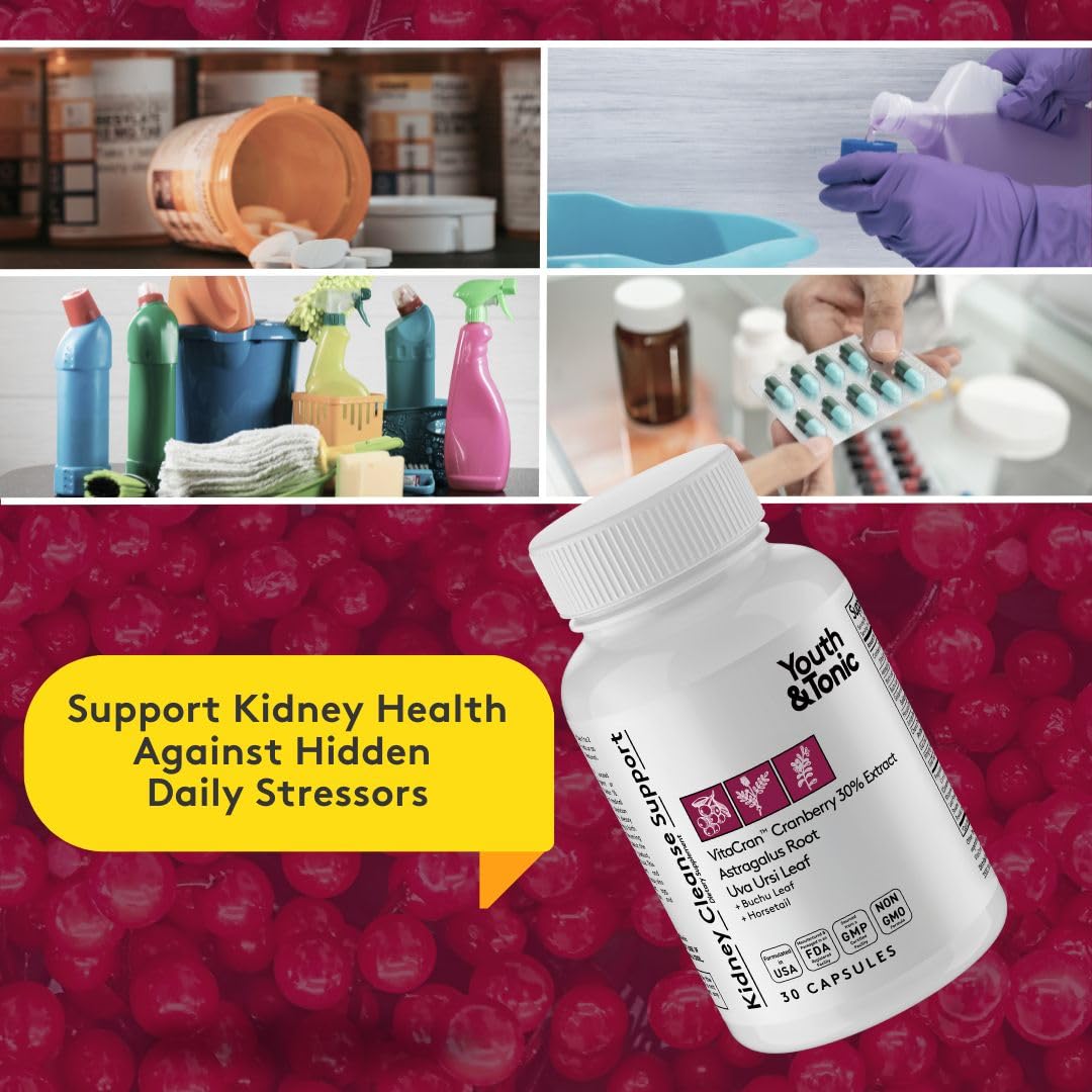 Youth & Tonic Kidney Support Supplement with Cranberry Extract Capsules, 30 Count