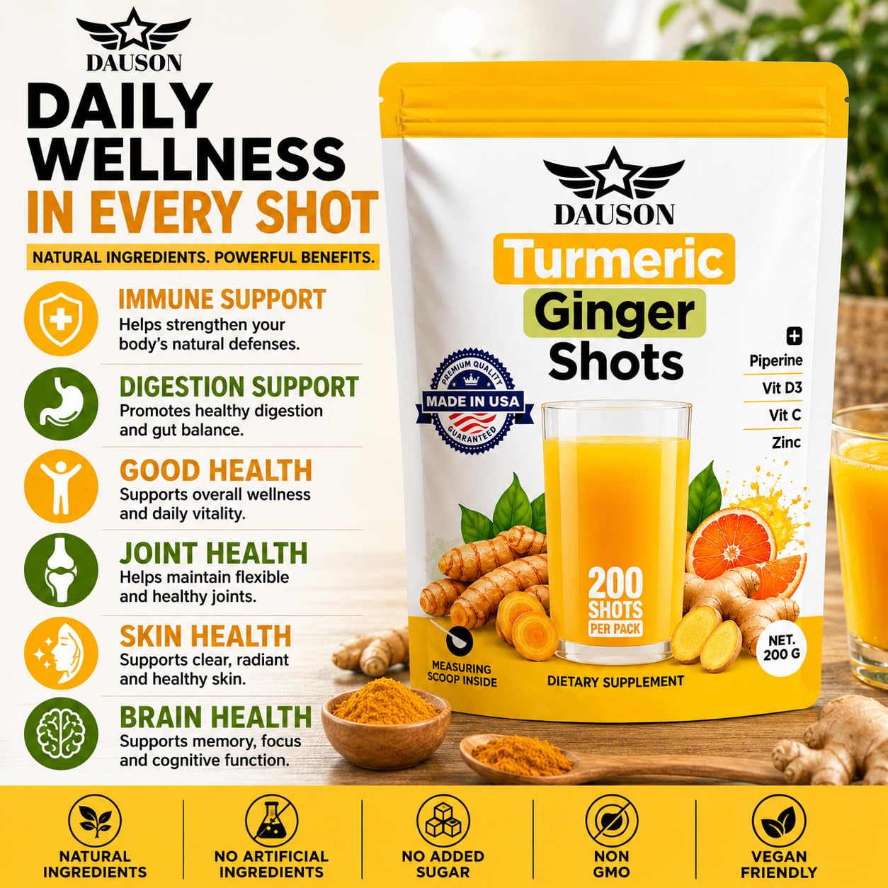 DAUSON Turmeric Shots Powder, 200 Servings