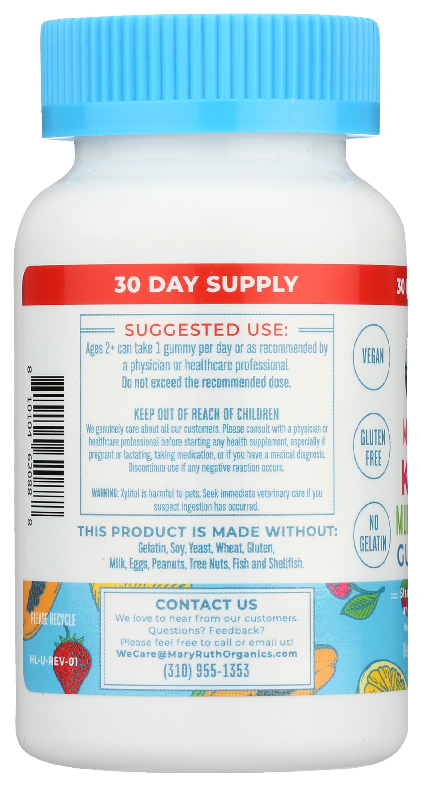MARYRUTH'S Multivitamin Gummies for Kids Sugar Free, 30 Count