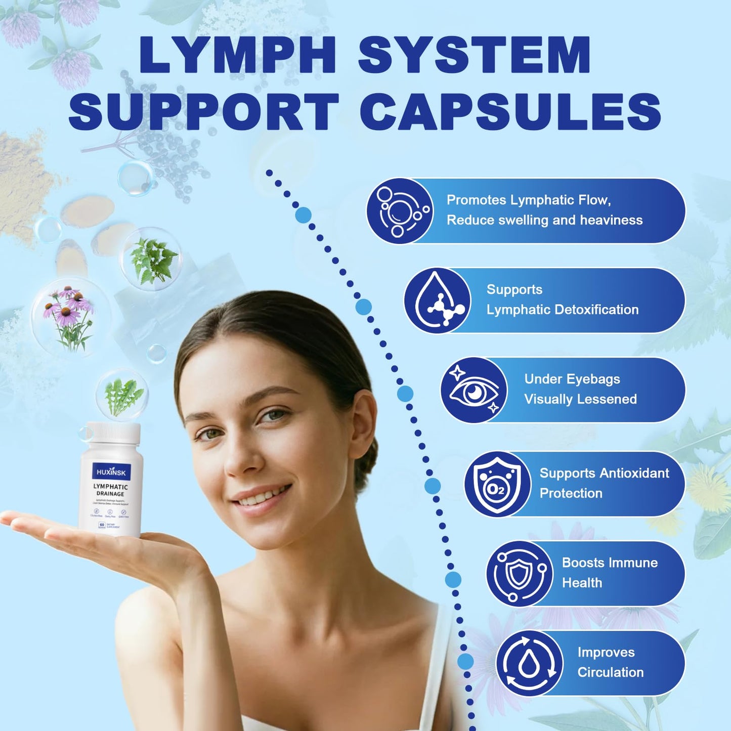 HUXINSK Lymphatic Drainage Capsules, 120 Capsules