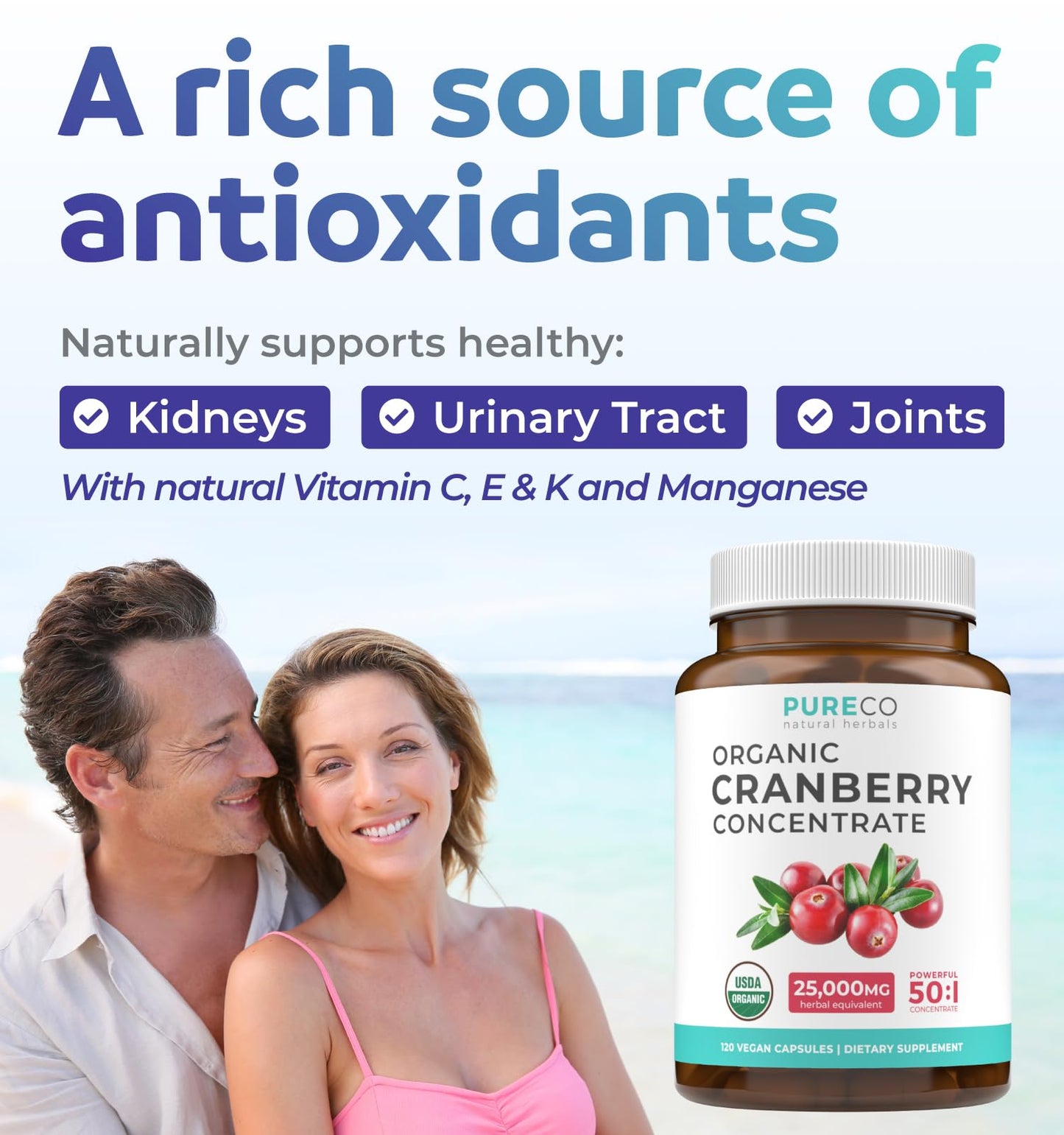 PURE CO Organic Cranberry Pills 120 Capsules