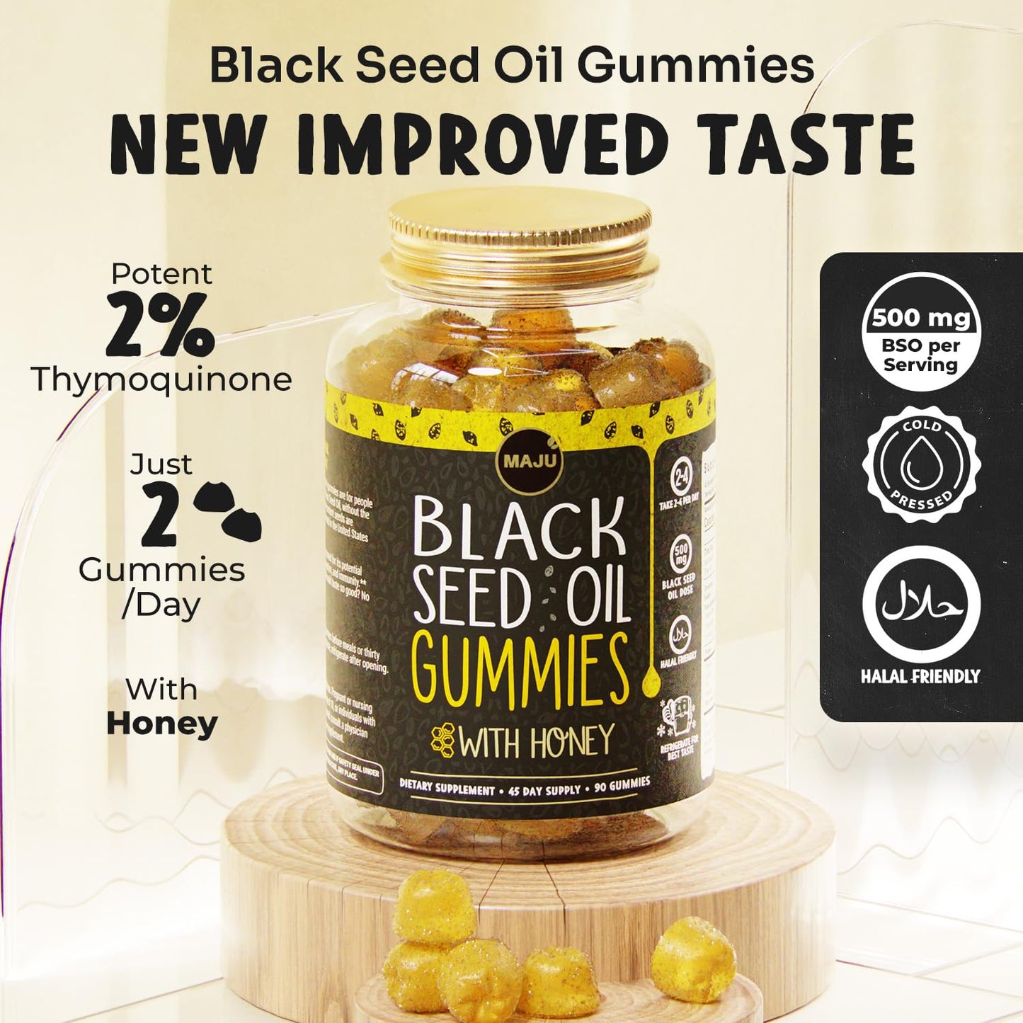 Maju Superfoods Black Seed Oil with Honey 500mg BSO, Gummy, 90 Count