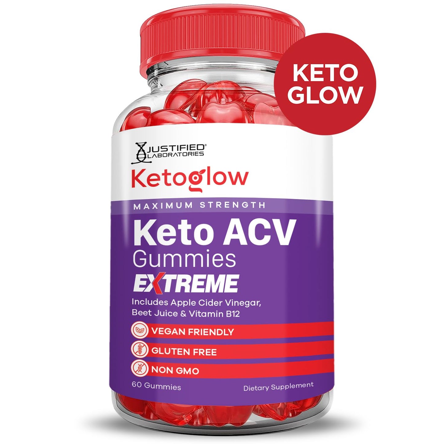 Justified Laboratories Keto Glow Keto ACV Gummies 2000mg, 180 Gummies
