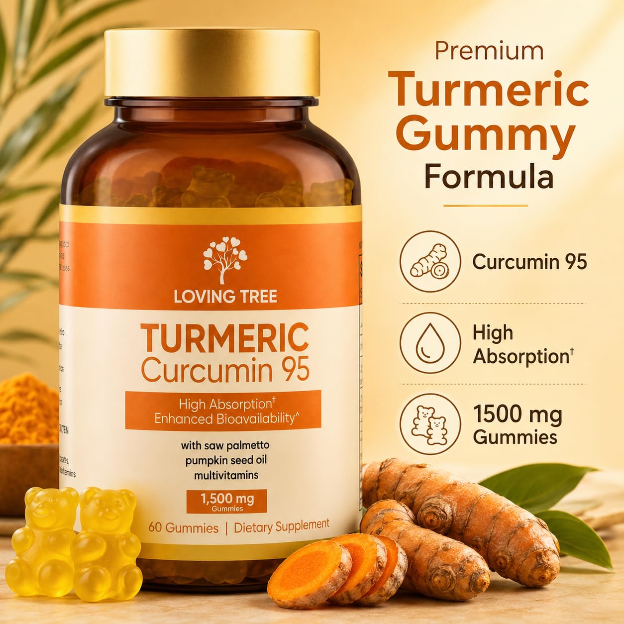 Loving Tree Turmeric Curcumin 95, Pumpkin Seed Oil with Saw Palmetto Gummies, 1 Count