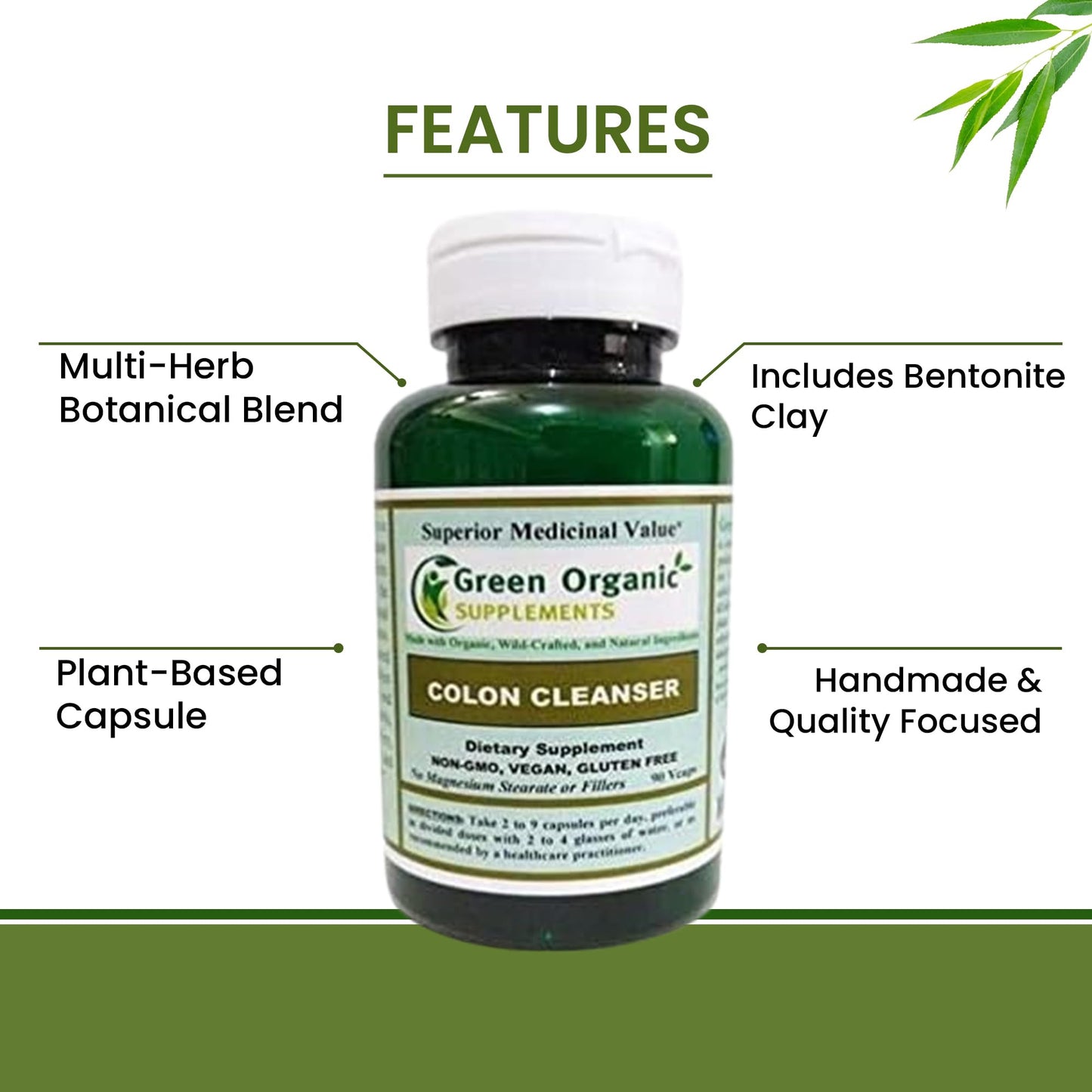 Green Organic Supplements Colon Cleanser 90 Capsules